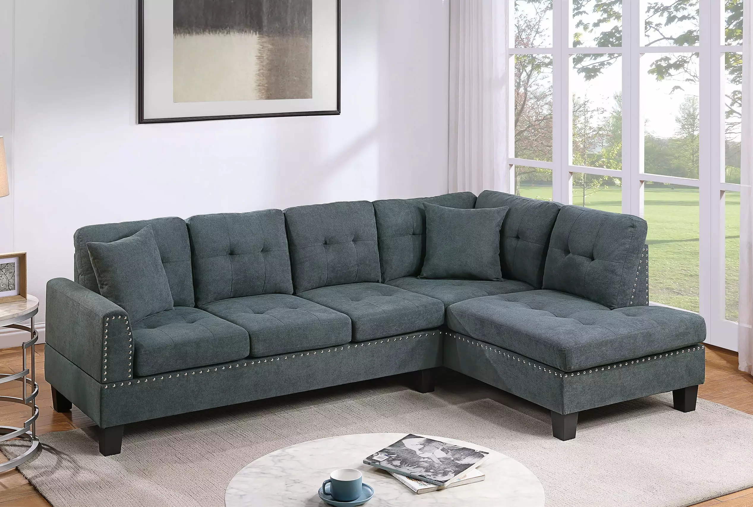 Poundex 2-pcs Sectional Set Ash Black Modern Living Room Furniture