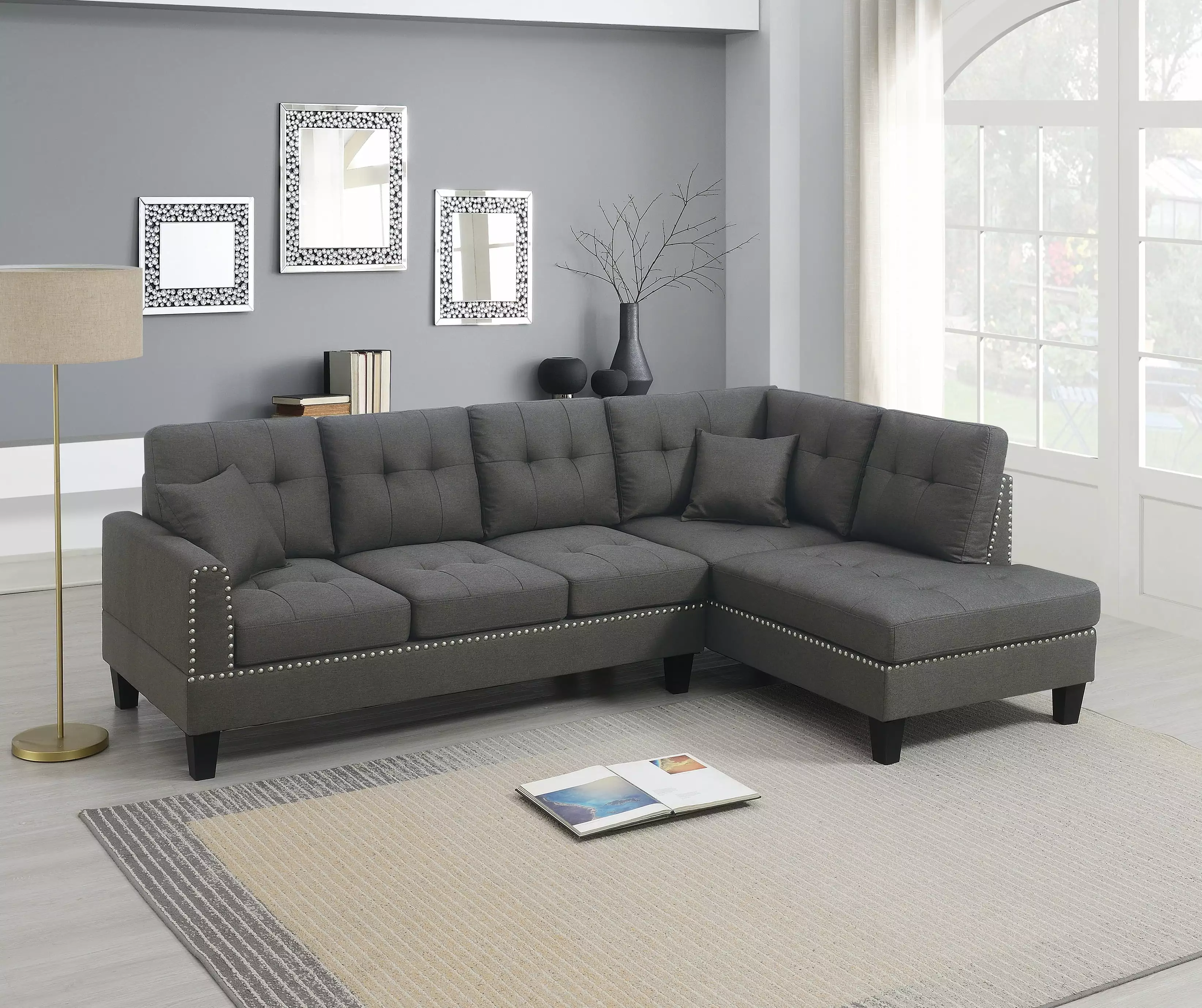 Poundex 2-pcs Sectional Set Dark Coffee Contemporary Living Room Sofa