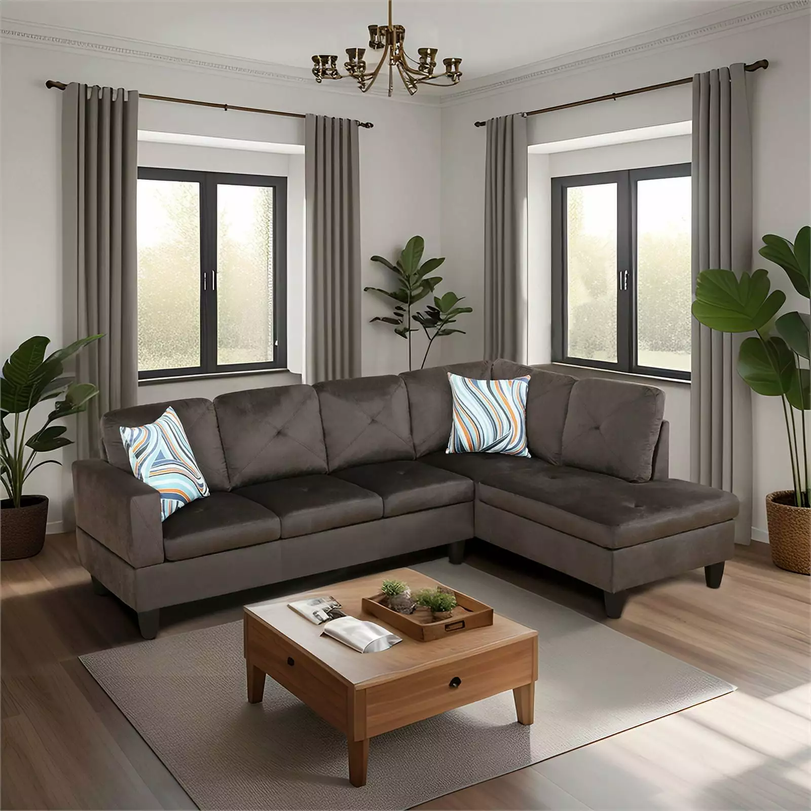 Starhome Living La Venta 2-Piece Microfiber Sectional Sofa Chocolate Star Home Living