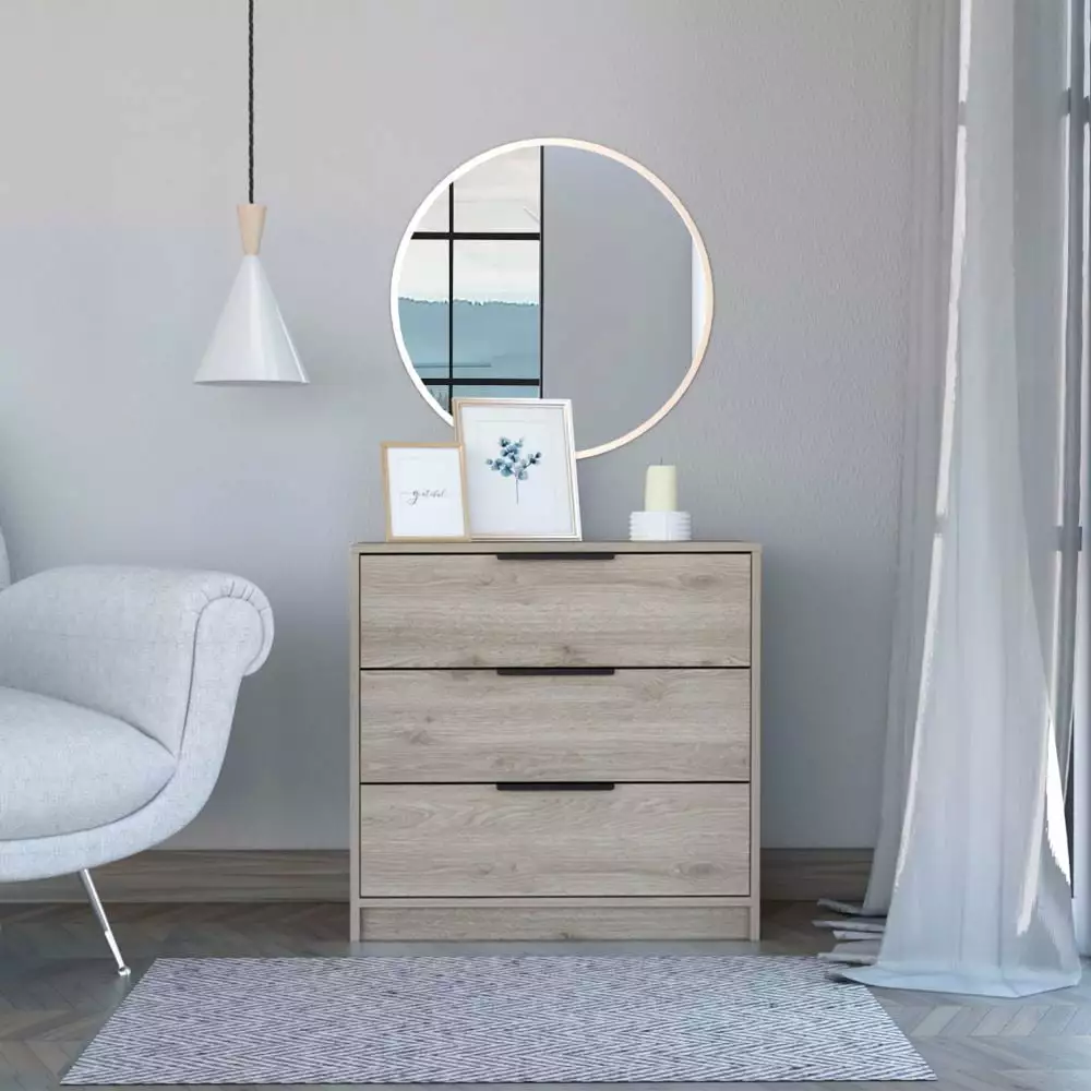 Treevol Furniture 3-Drawer Dresser Maryland Exceptional Top Light Gray Finish