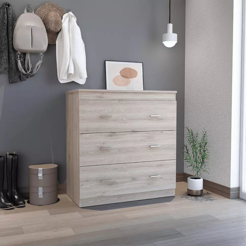 Treevol Furniture Three Drawer Dresser Whysk - Light Gray and White Finish Dresser Exceptional Top and Handles