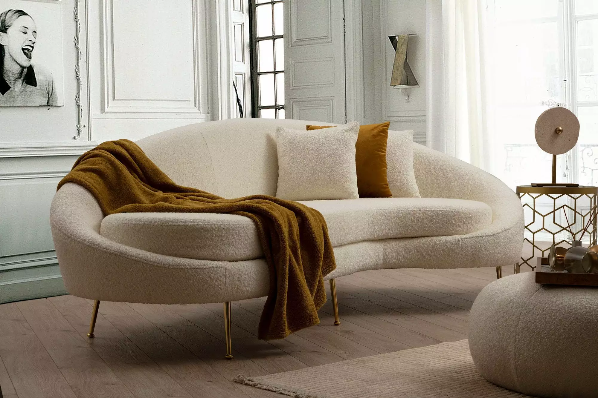 Hilena Eser Cream 3-Seat Sofa Living Room Modern Comfortable Upholstered