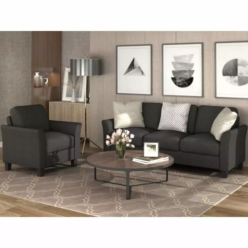GZXS Living Room Furniture Chair And 3-Seat Sofa Black