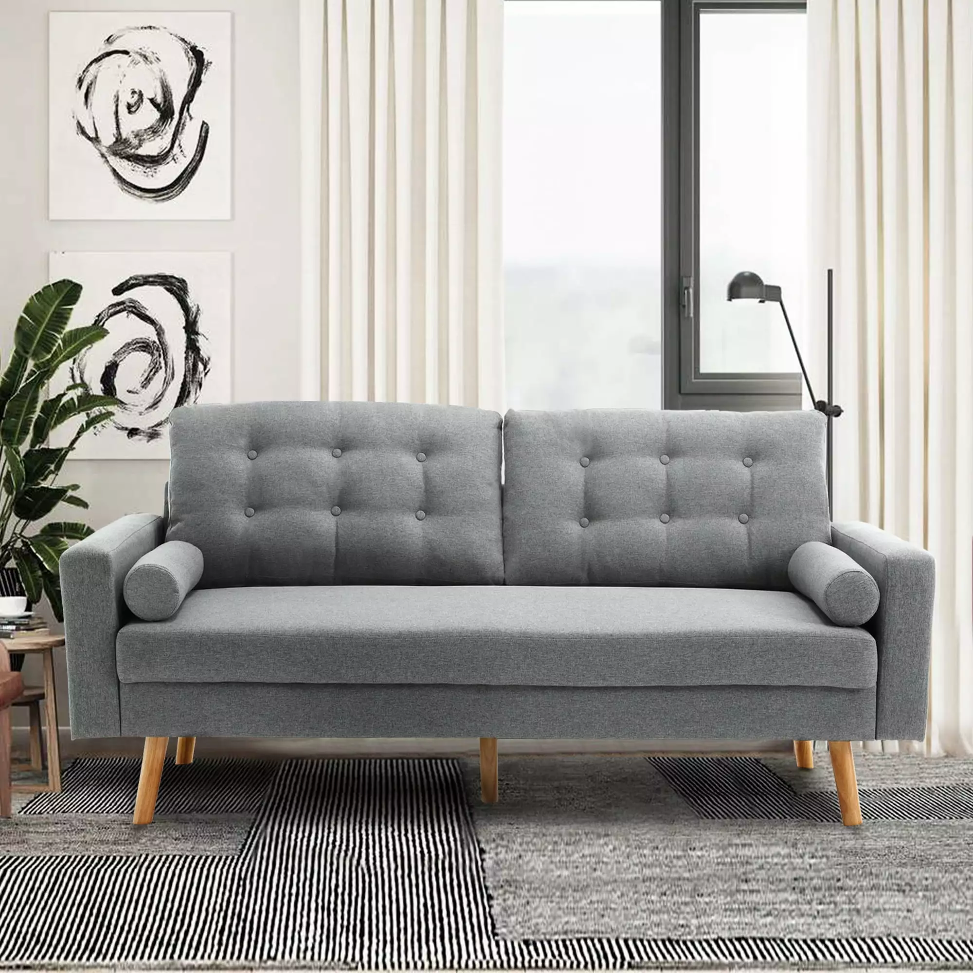 Muumblus 71.6 Inch 3 Seater Upholstered Sofa - Modern Living Room Couch Gray - Comfortable Fabric Sofa