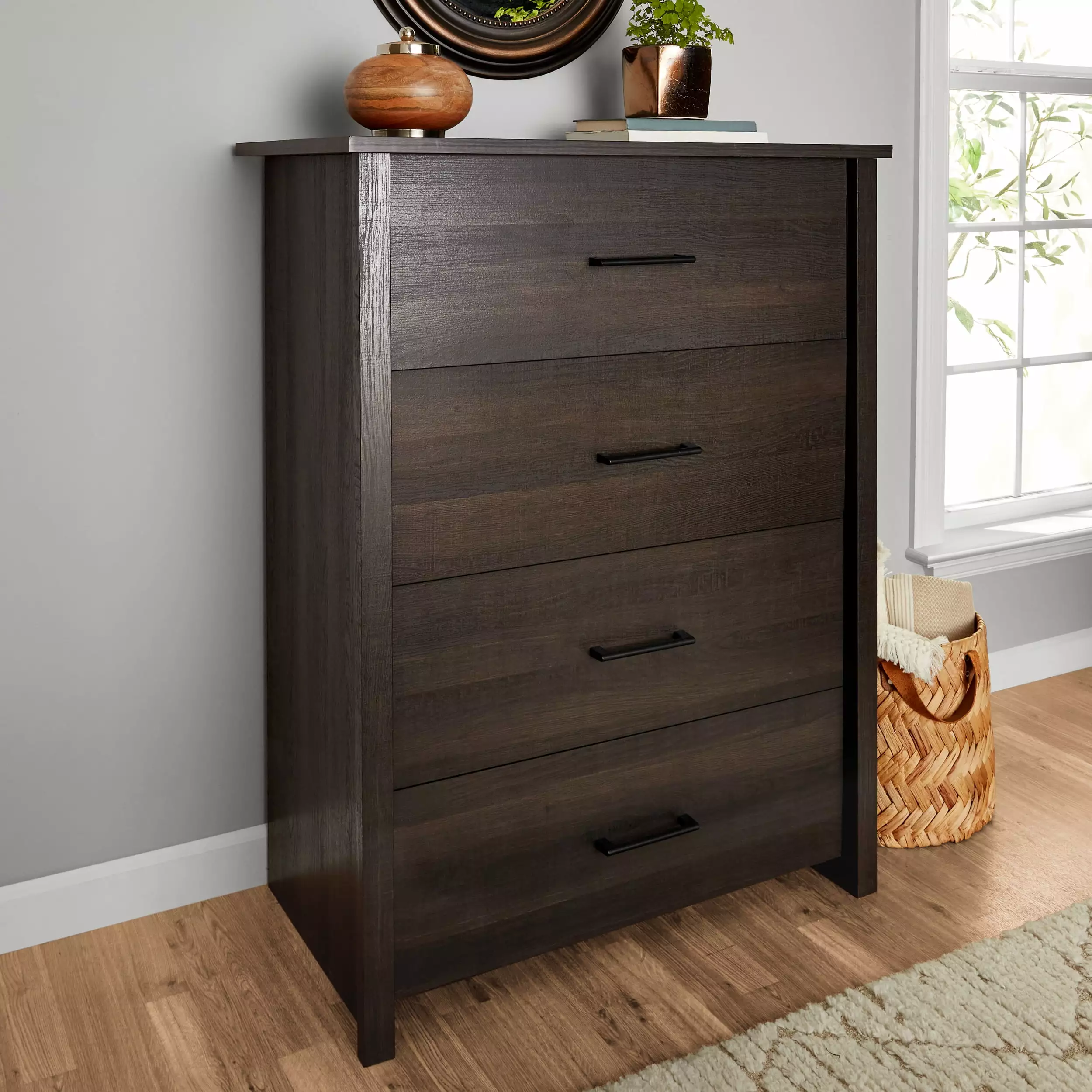 Mainstays Hillside 4-Drawer Dresser Espresso Finish Bedroom Storage