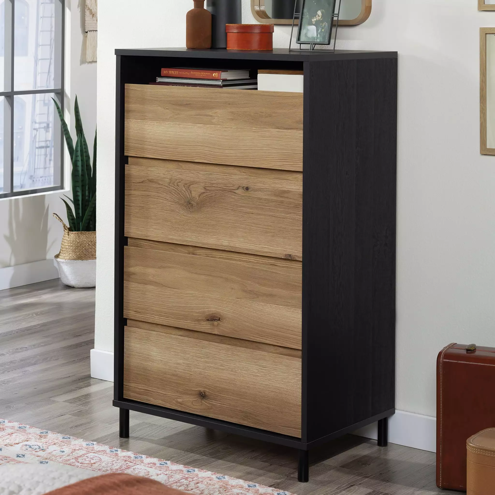 Sauder Acadia Way Rustic 4-Drawer Dresser Raven Oak Finish