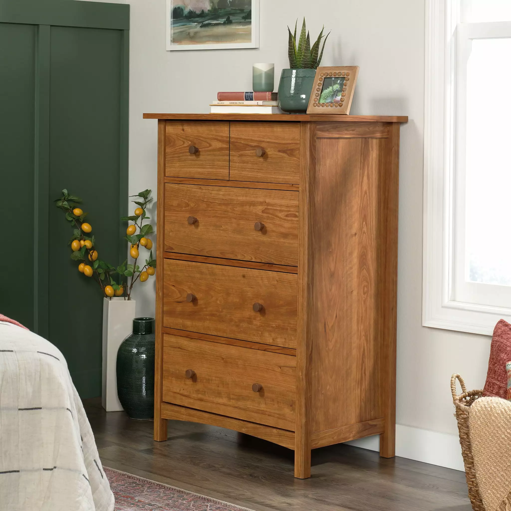 Sauder Union Plain 4-Drawer Dresser Prairie Cherry Finish Bedroom