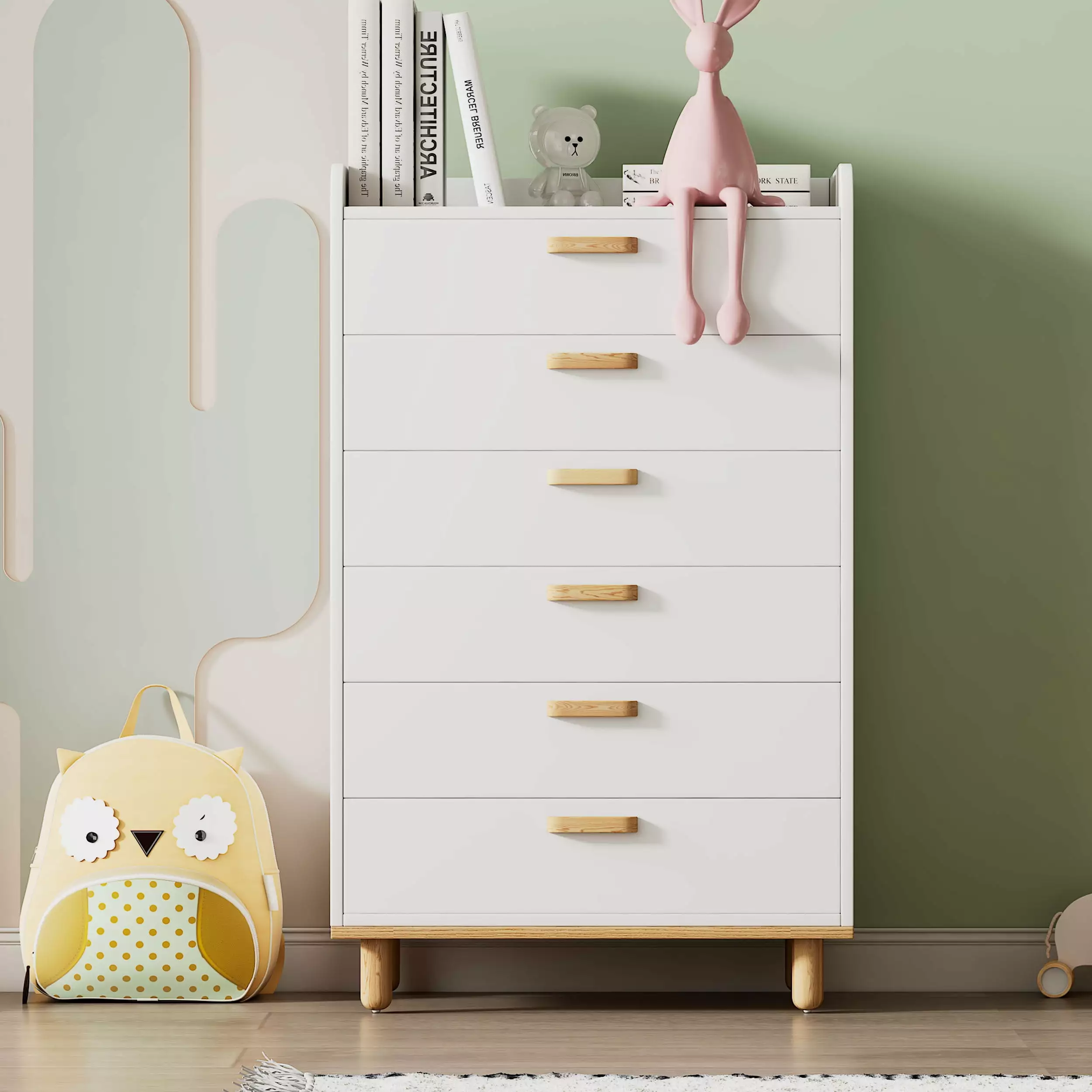 Euroco Modern White Chest 6 Drawers Storage Cabinet Wood Dresser Bedroom Living Room