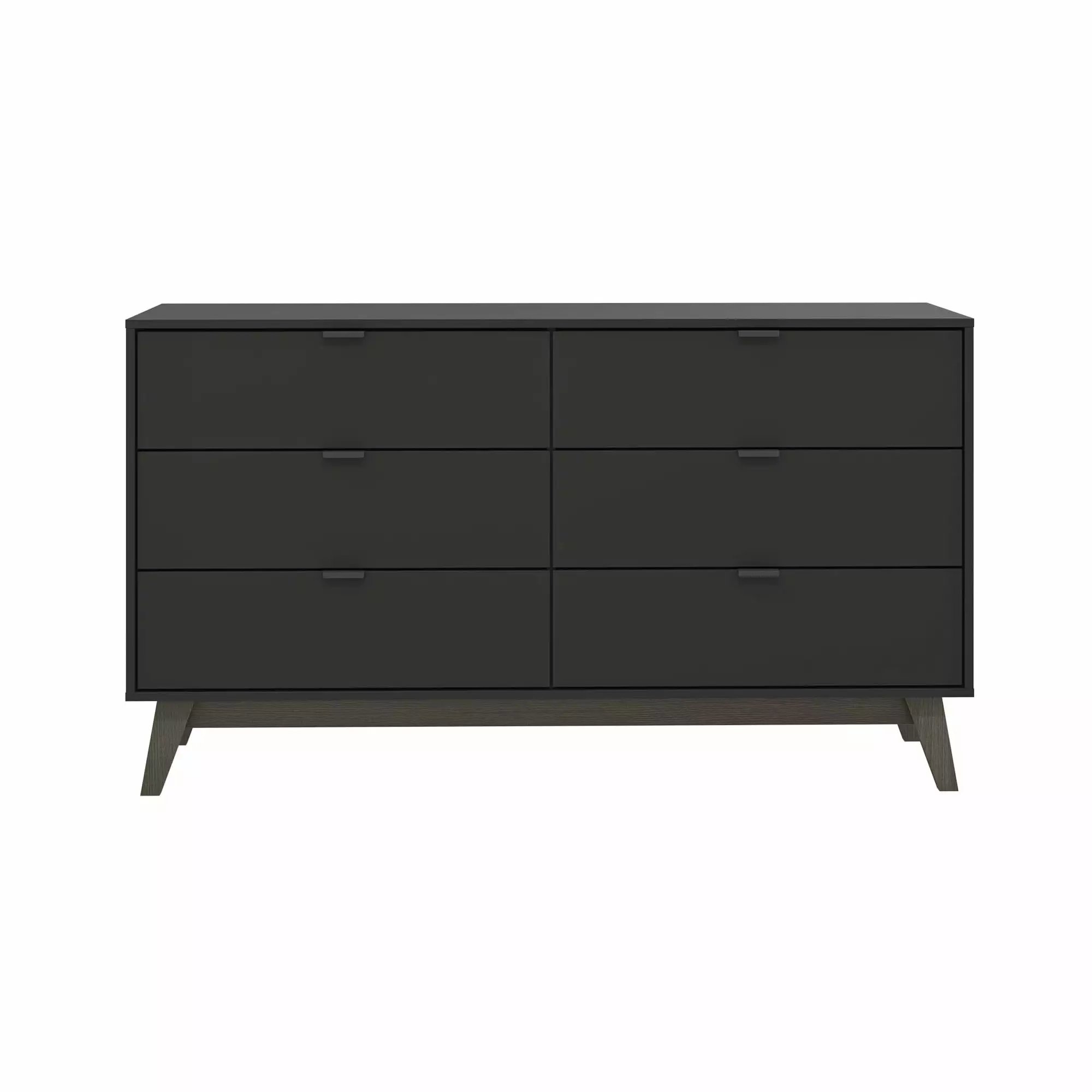 New Hanford 6-Drawer Dresser Black Dark Brown Legs Bedroom 32.2in H x 57in W x 17.7in D K1 International Group