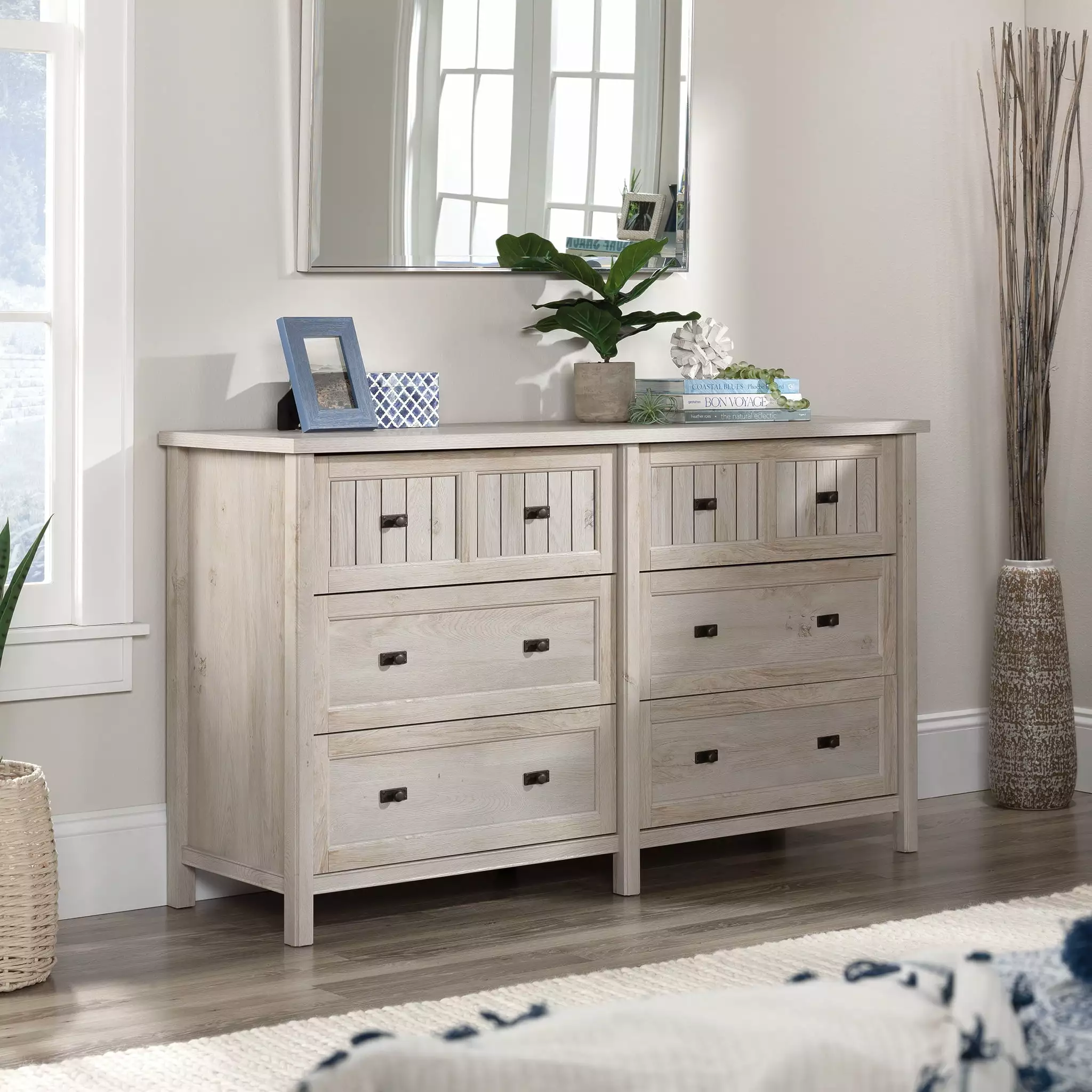 Sauder Costa 6-Drawer Dresser Chalked Chestnut Finish