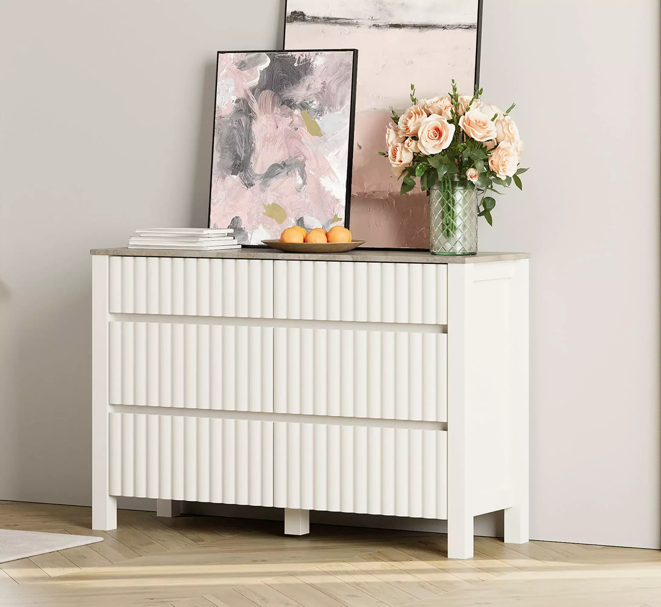 WAMPAT 6-Drawer Dresser Chest Bedroom Modern Wood Closet Storage Cabinet White
