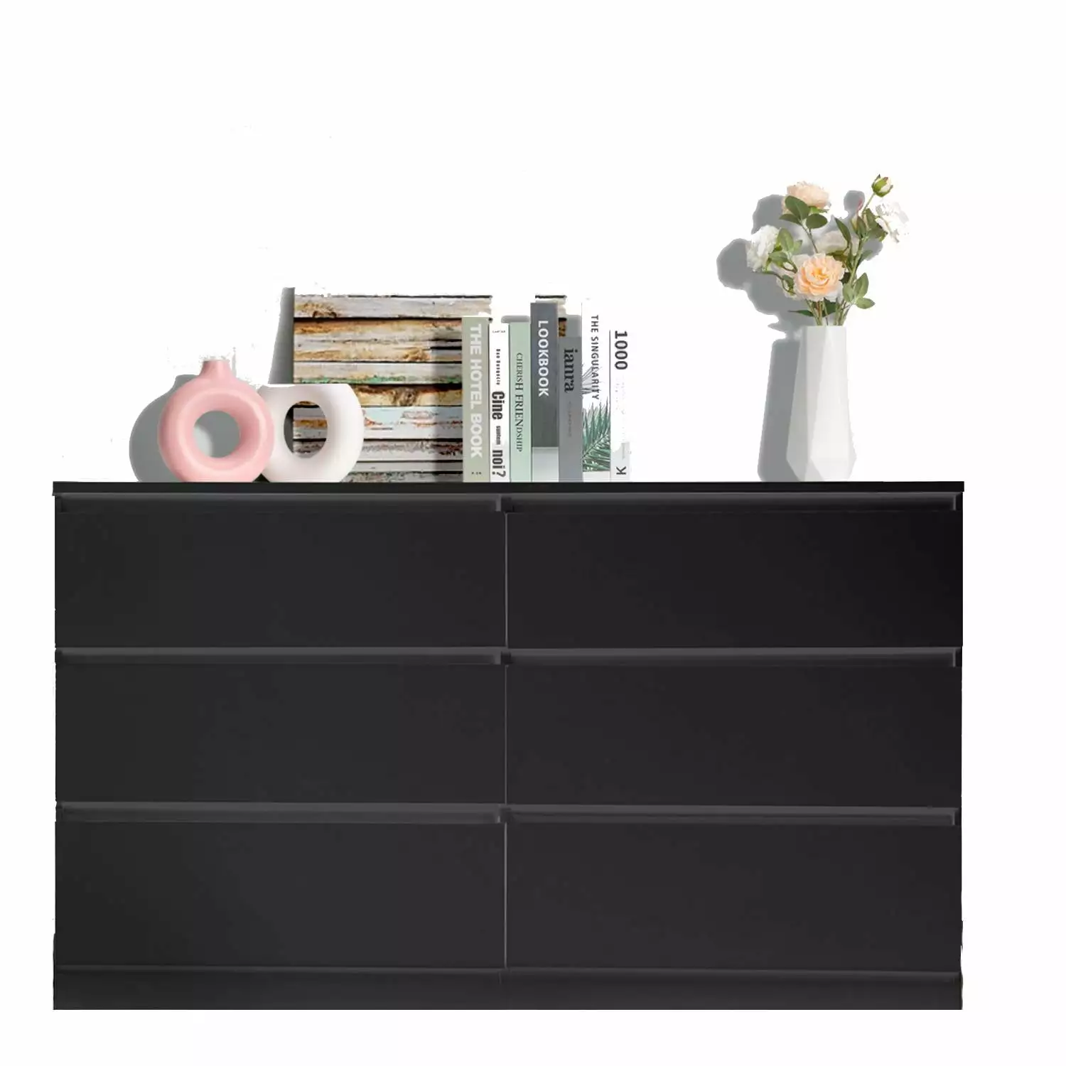 Ktaxon 6 Drawer Double Dresser Kids Nursery Dresser Chest Drawers Black FCH