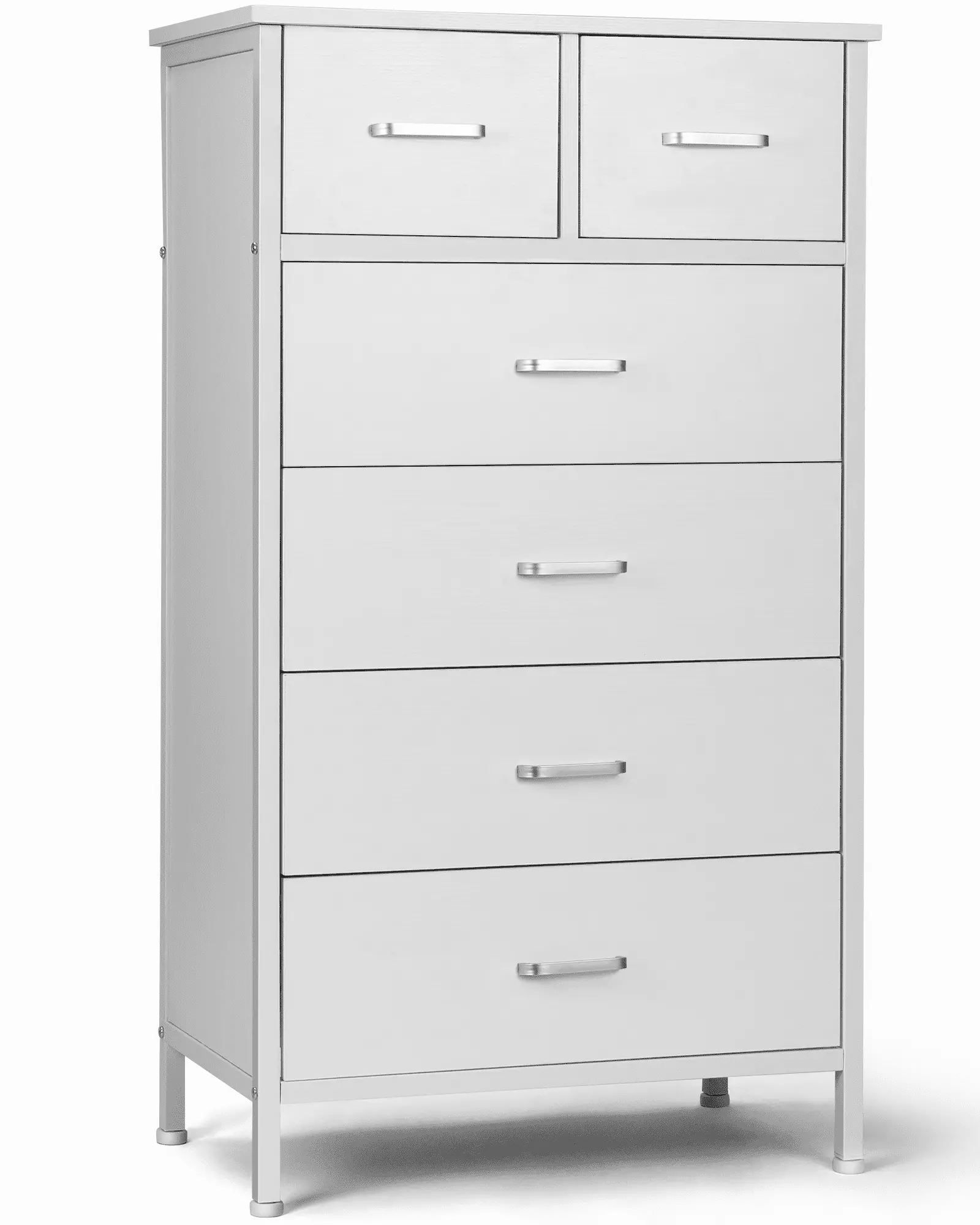 Chest 6 Drawers Wooden Dresser Steel Frame Storage Cabinet Bedroom Living Room White RichYa