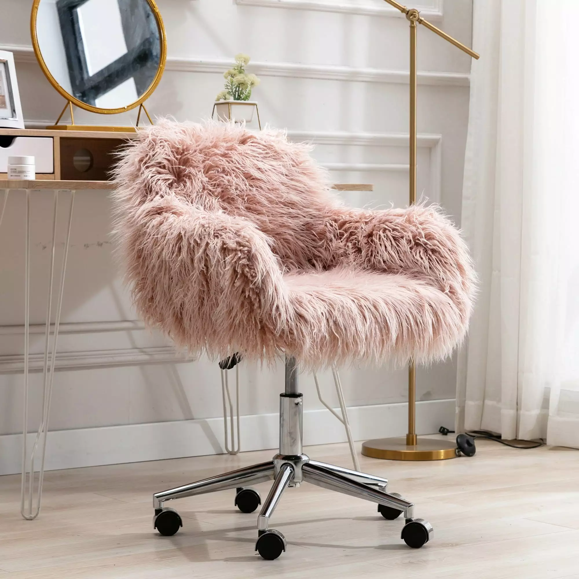 Modern Faux Fur Home Office Chair - Fluffy Vanity Chair Girls Aboxoo
