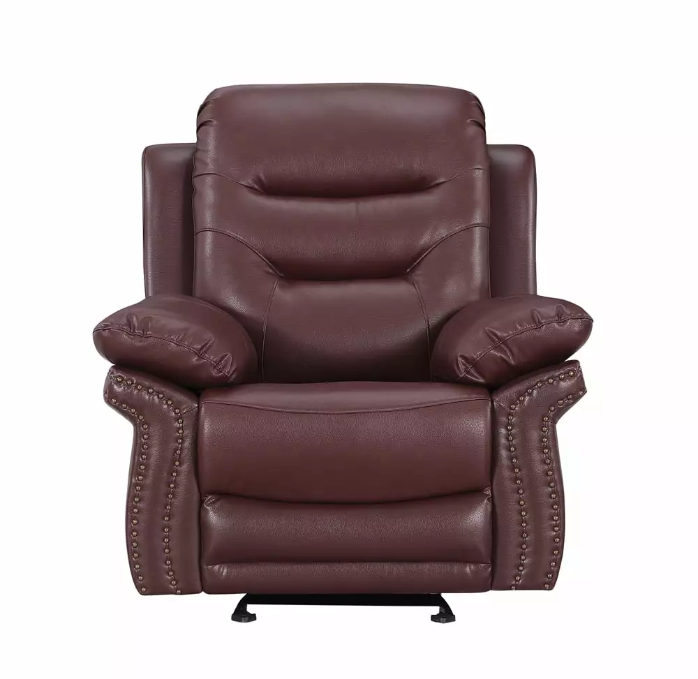 Accent Recliner Chair Nailhead Leather Single Recliner Sofa Adjustable Footrest Triple Tree
