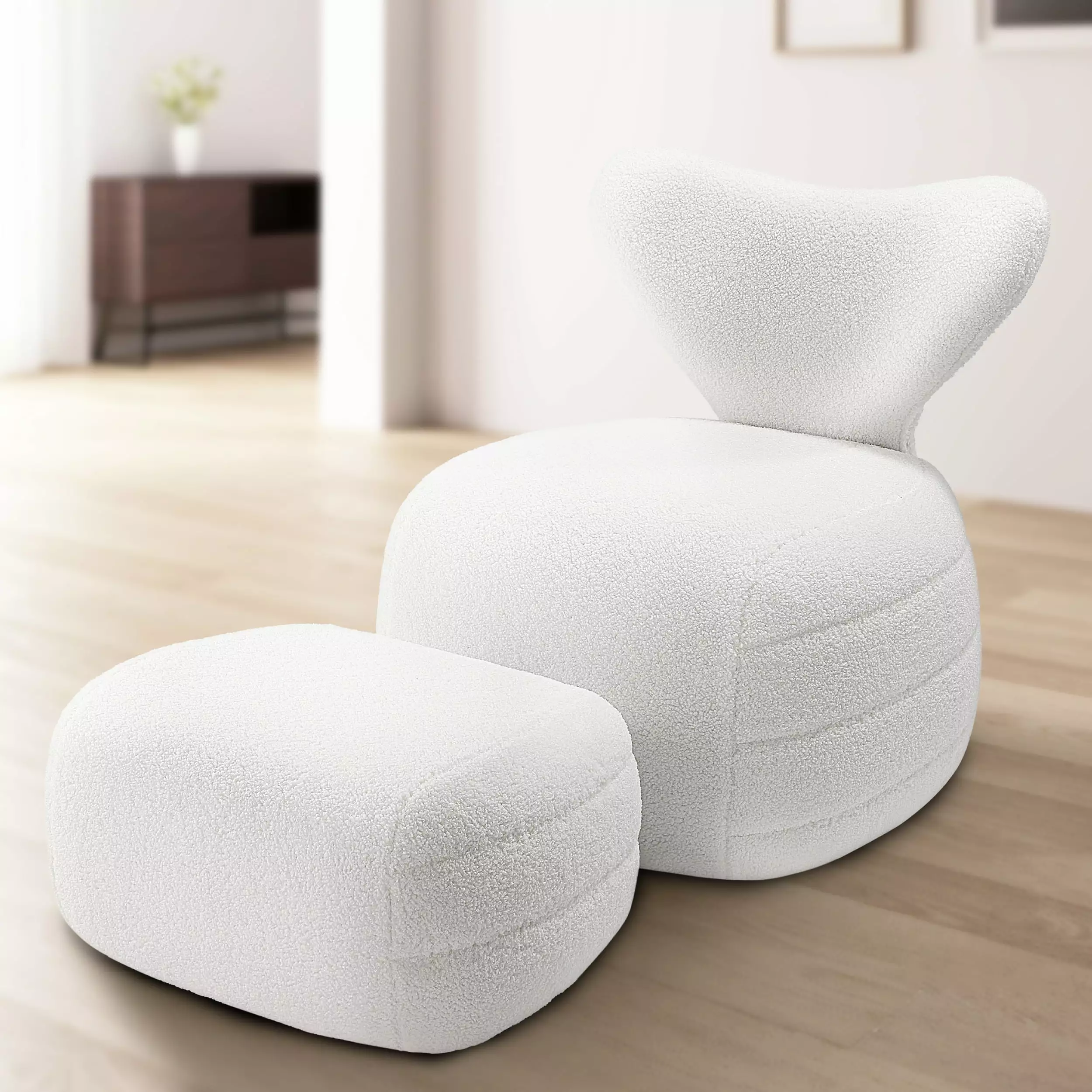 TrumanPick Accent Chair Ottoman Set Upholstered Recliner Modern Lounge Sofa Chair White
