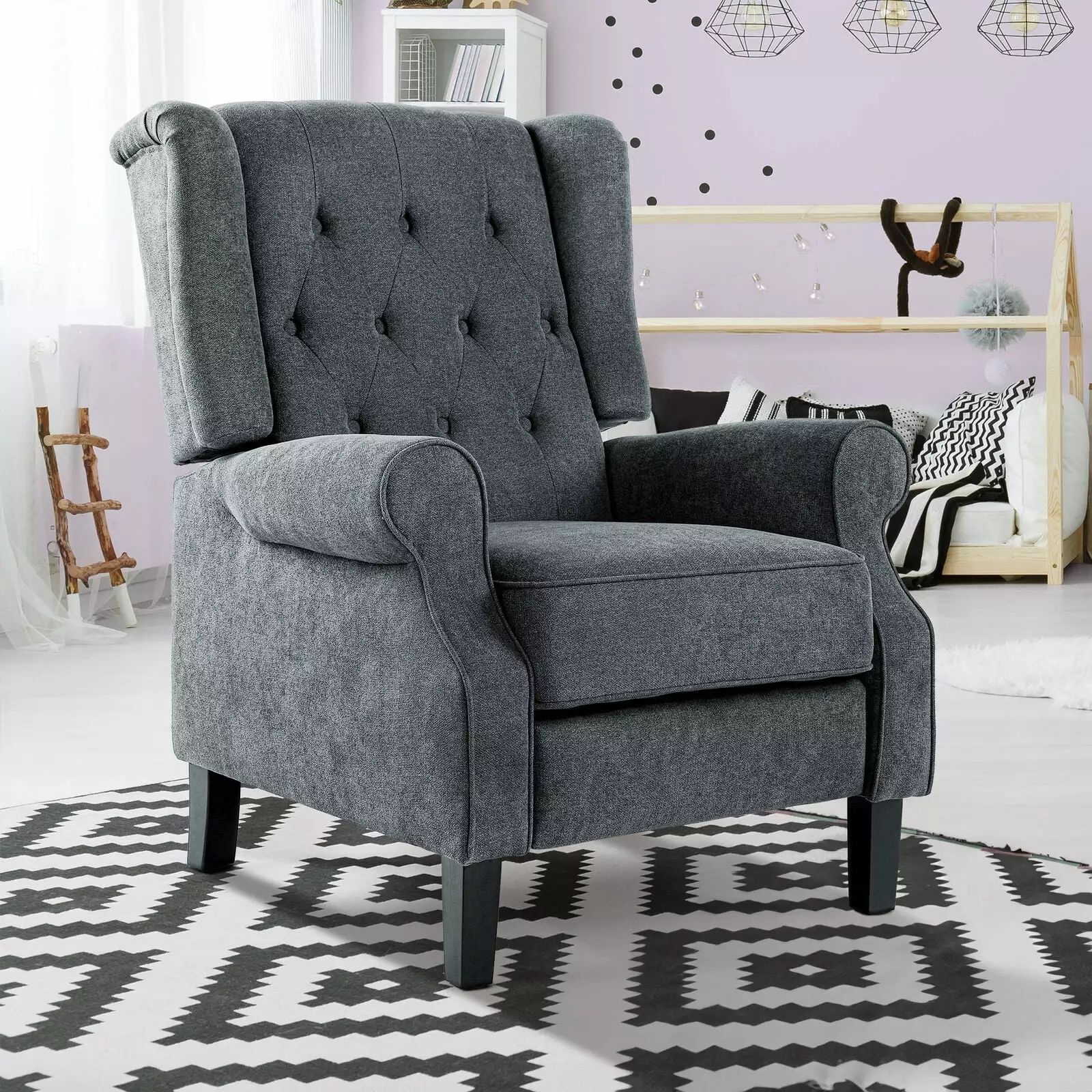 ZGBY Contemporary Fabric Tufted Pushback Recliner Accent Chair Single Sofa Gray ZGBY Home Products