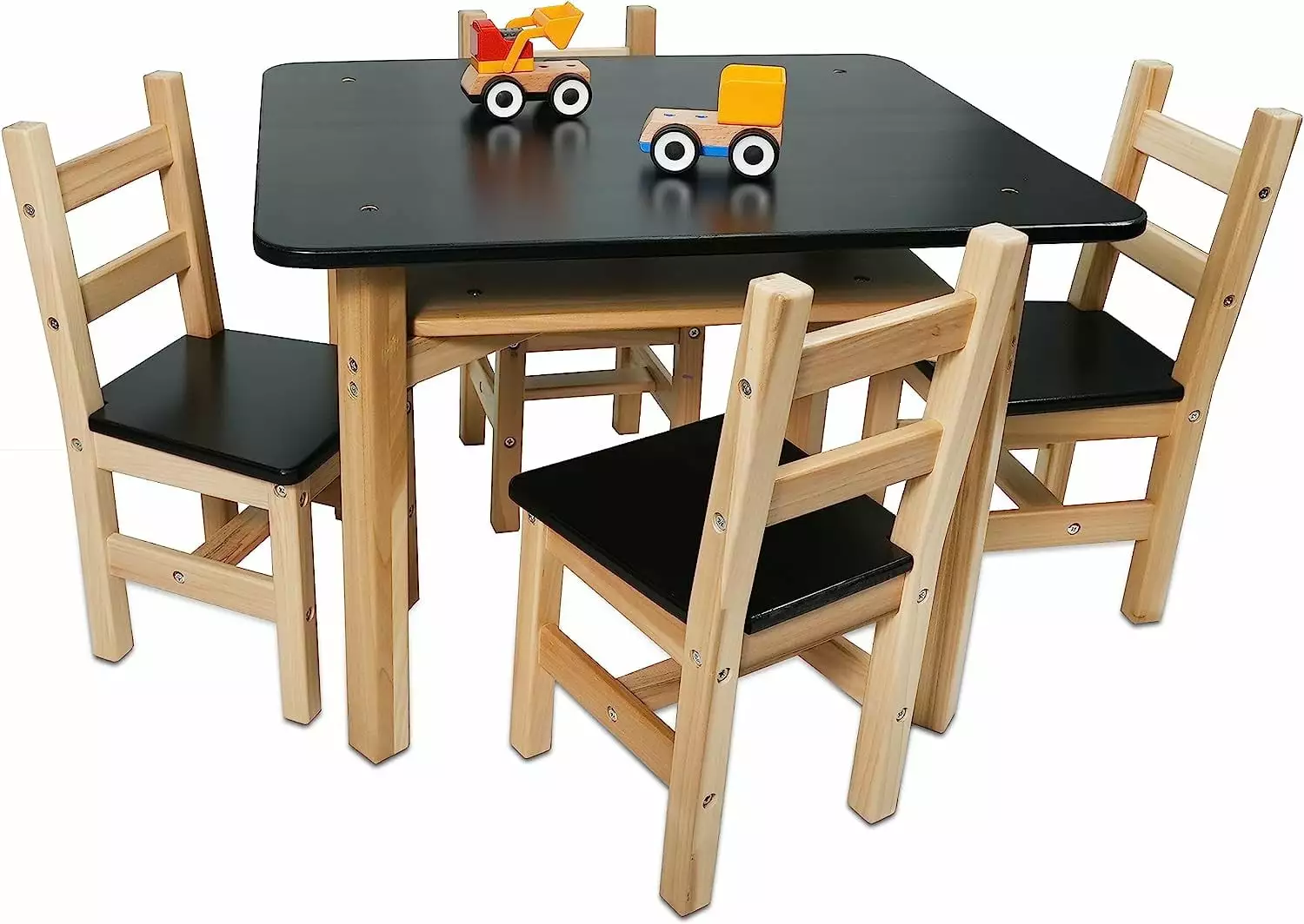 CONSDAN Kids Table and 4 Chairs Set Solid Poplar Hardwood Activity Table Arts Crafts Homework and Meals