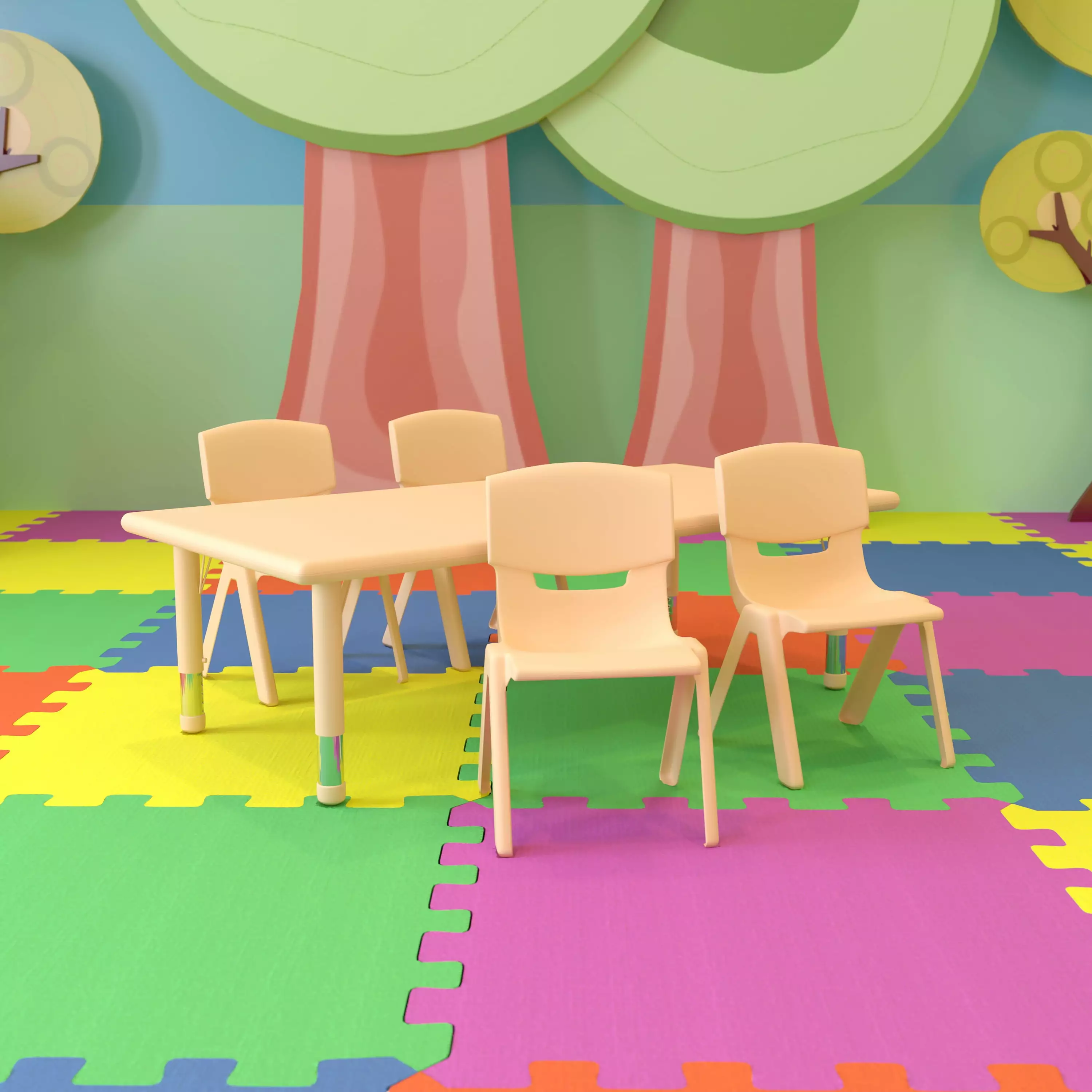Flash Furniture 24x48 Rectangular Natural Plastic Height Adjustable Activity Table Set 4 Chairs