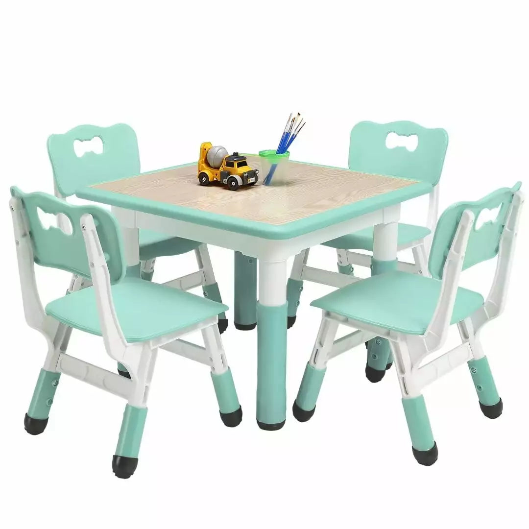 Kids Table and 4 Chairs Set Height Adjustable Toddler Table and Chair Set Ages 2-10 Children Multi-Activity Table CuisinSmart