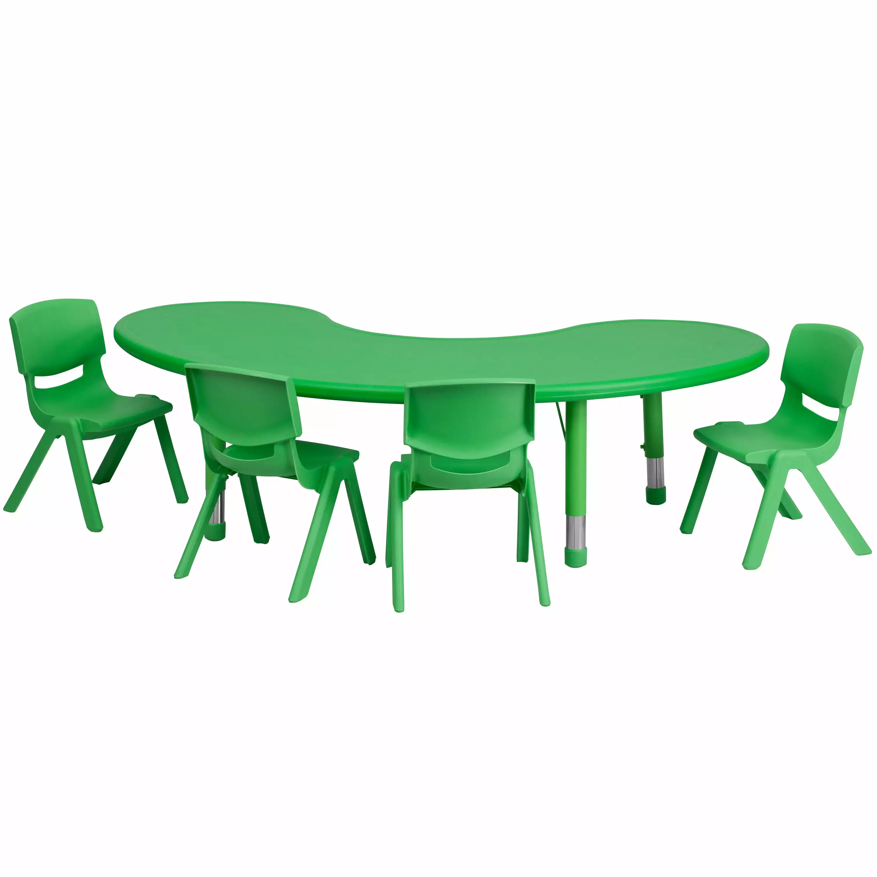 Emma + Oliver 35W x 65L Half-Moon Green Plastic Activity Table Set-4 Chairs Kids EMMA   OLIVER