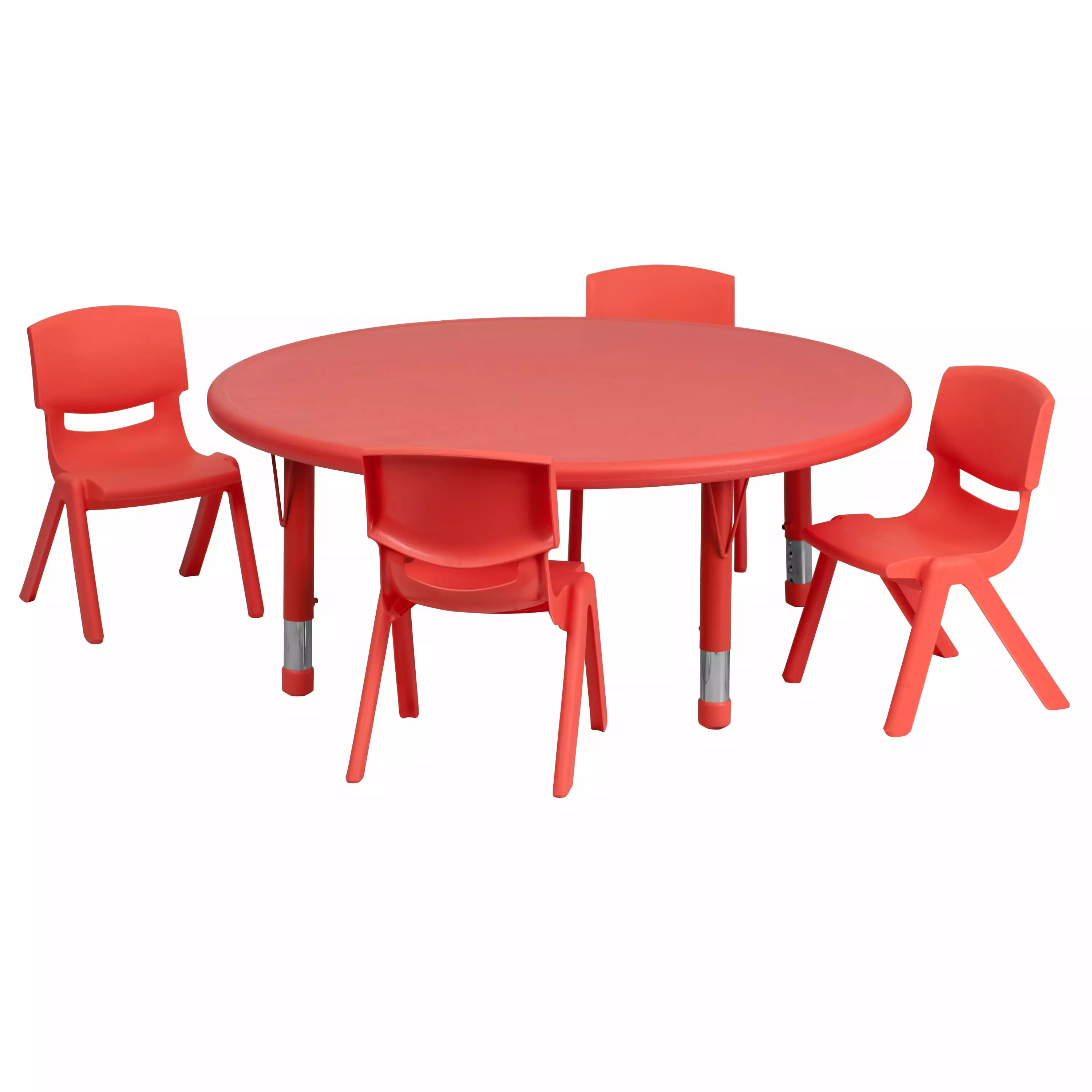 Emma + Oliver 45 Round Red Plastic Adjustable Activity Table Set 4 Chairs EMMA   OLIVER
