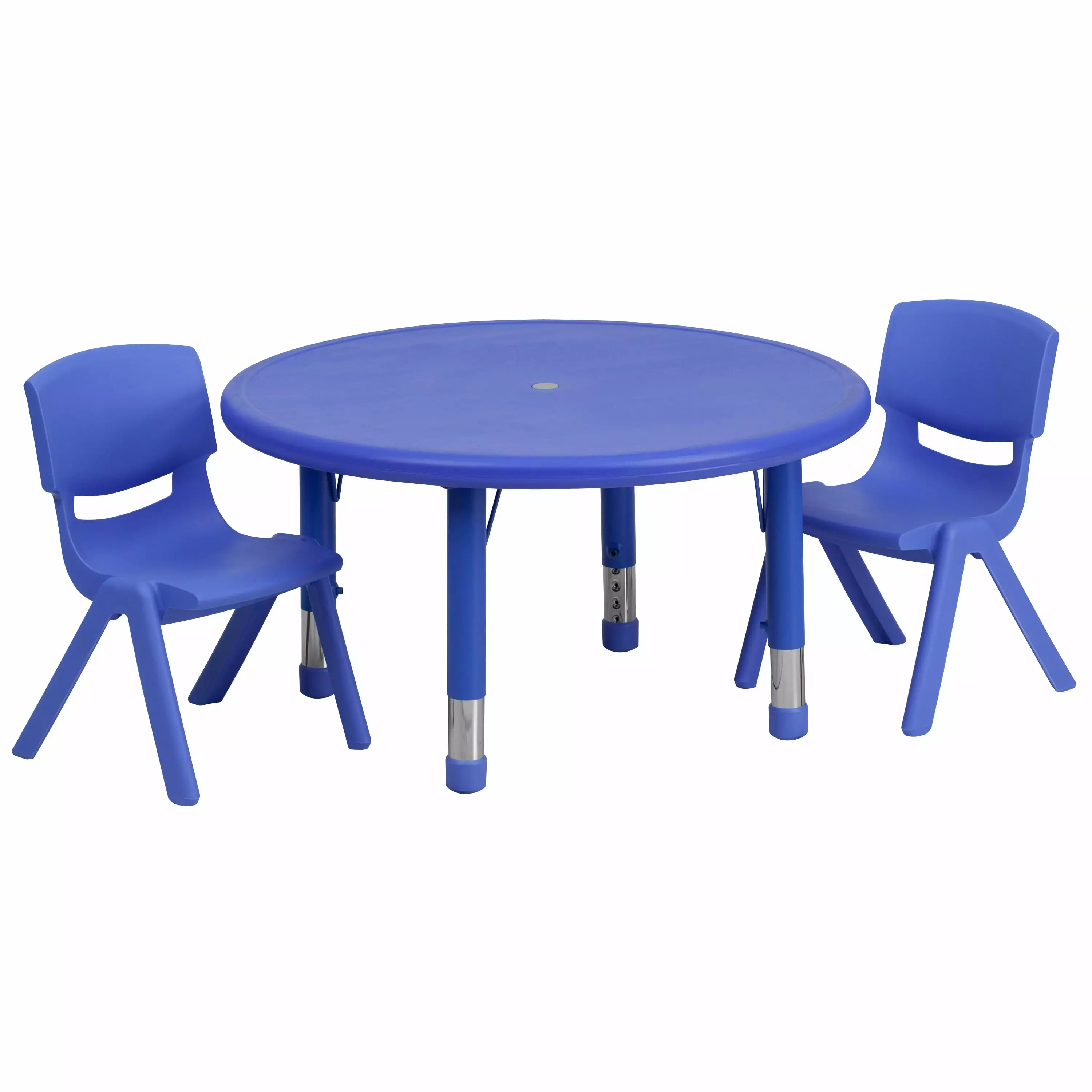 Flash Furniture 33 Inch Round Blue Plastic Height Adjustable Activity Table Set 2 Chairs
