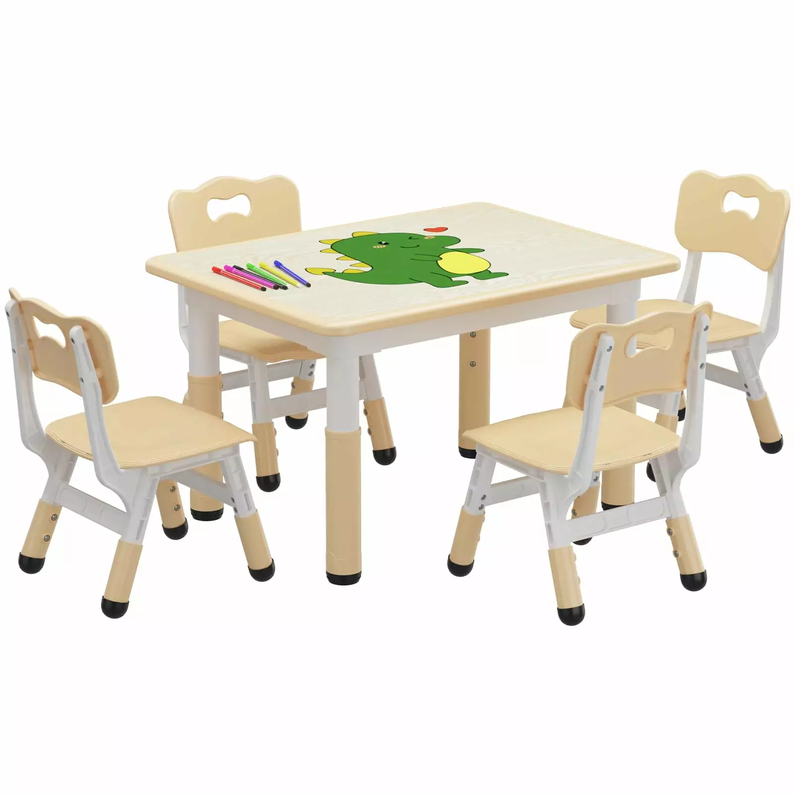 Kids Table and Chair Set Height Adjustable Toddler Table and 4 Chairs Set Ages 2-10 Graffiti Desktop Non-Slip Legs Arts & ...