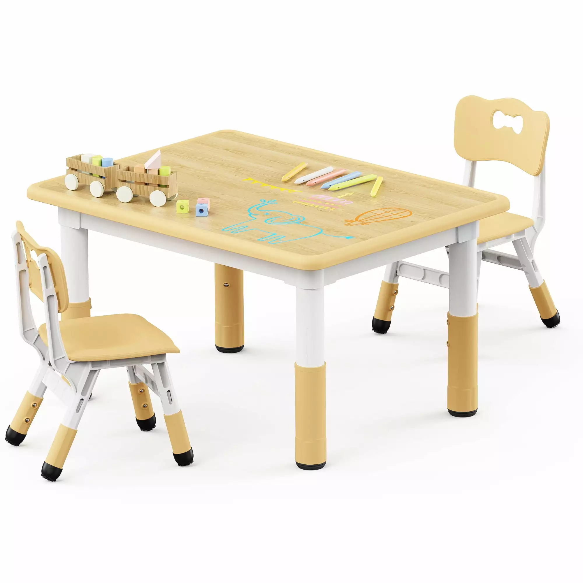 Kids Table and 2 Chairs Set Height Adjustable Toddler Table Classroom Daycare Home Ages 2-8 Brelley