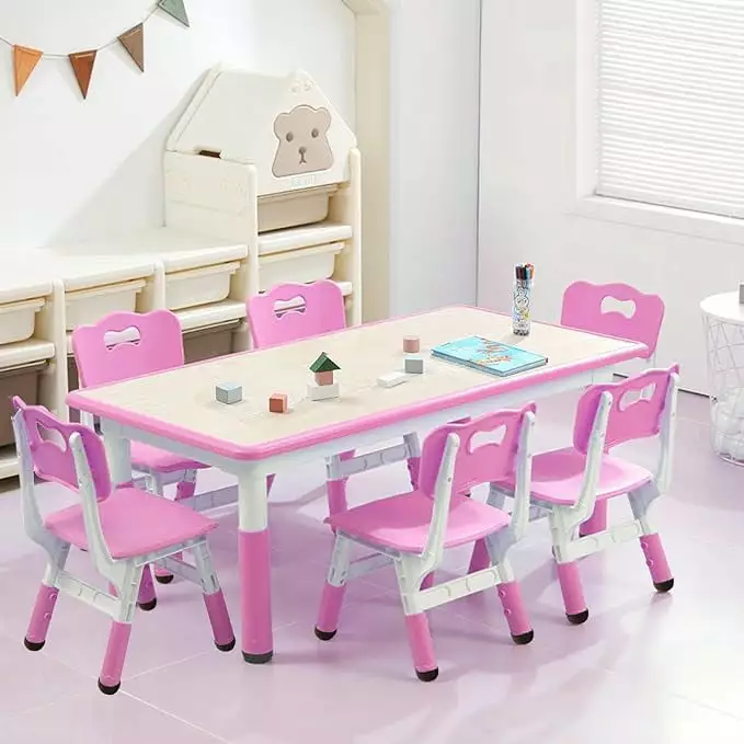 Kids Table and Chairs Set - Height Adjustable Arts & Crafts Desk Graffiti Desktop Classrooms and Home Dragonpad USA