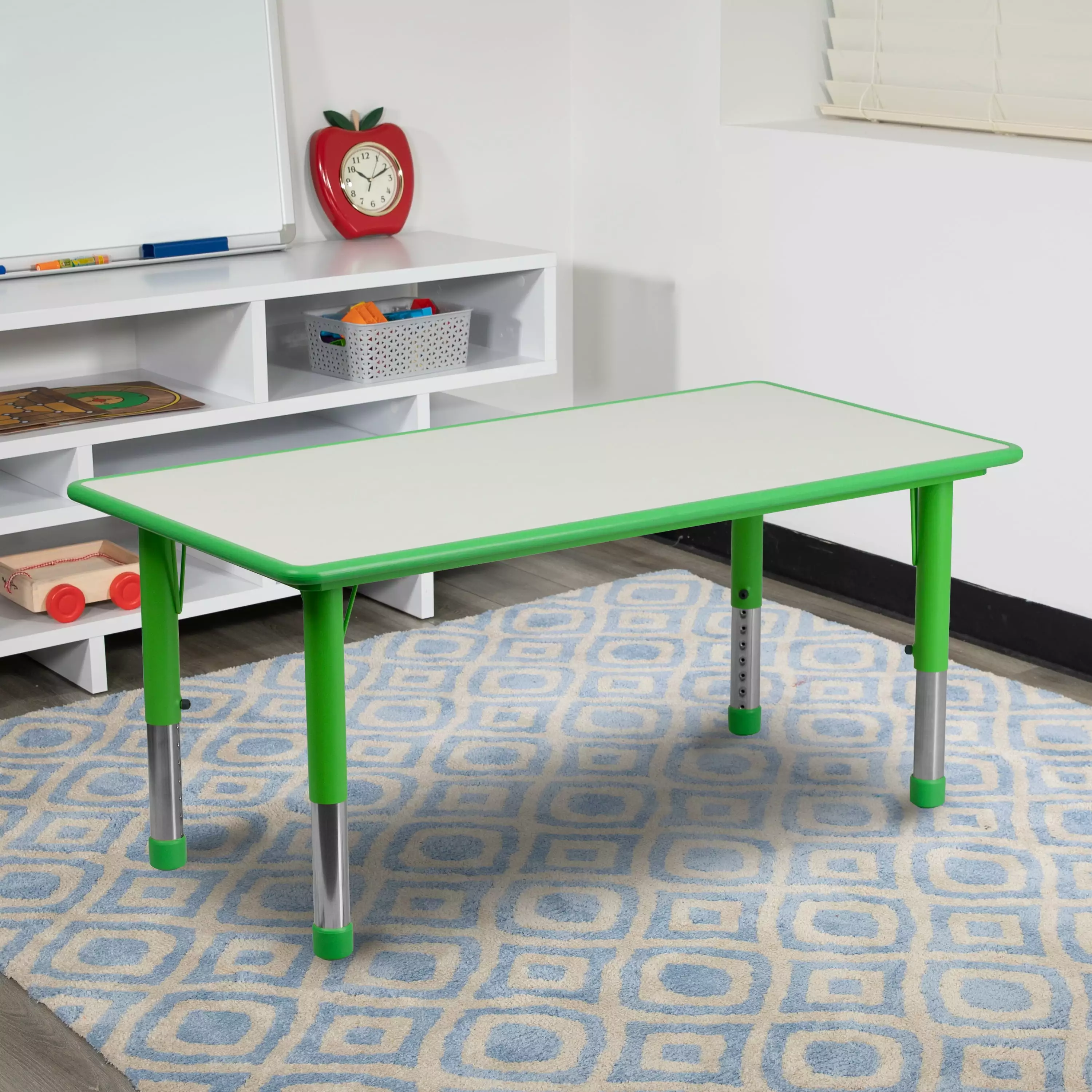 Emma + Oliver 23.625x47.25 Green Plastic Adjustable Height Activity Table Kids EMMA   OLIVER