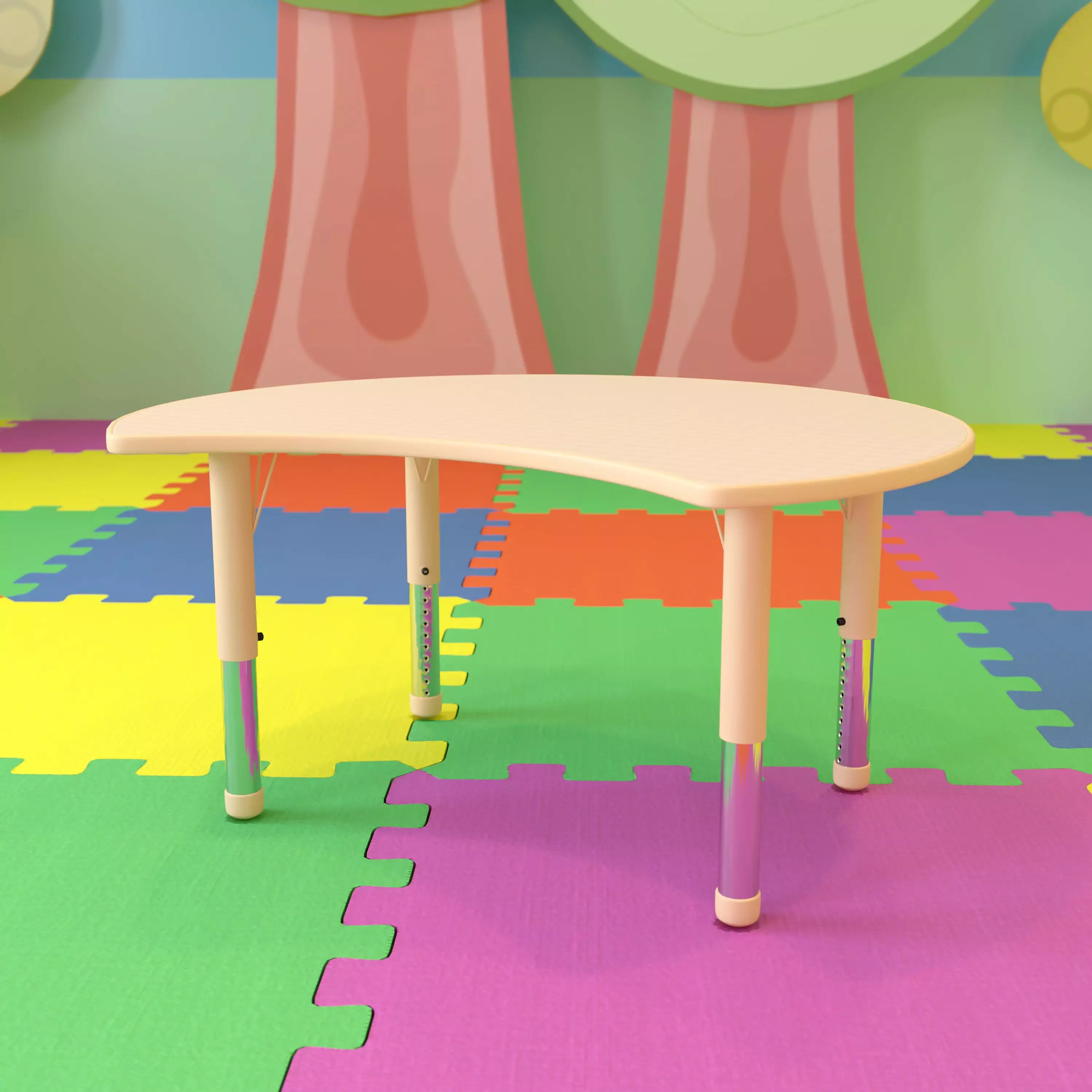 Emma + Oliver 25.125W x 35.5L Crescent Natural Plastic Adjustable Activity Table Seats 4 EMMA   OLIVER