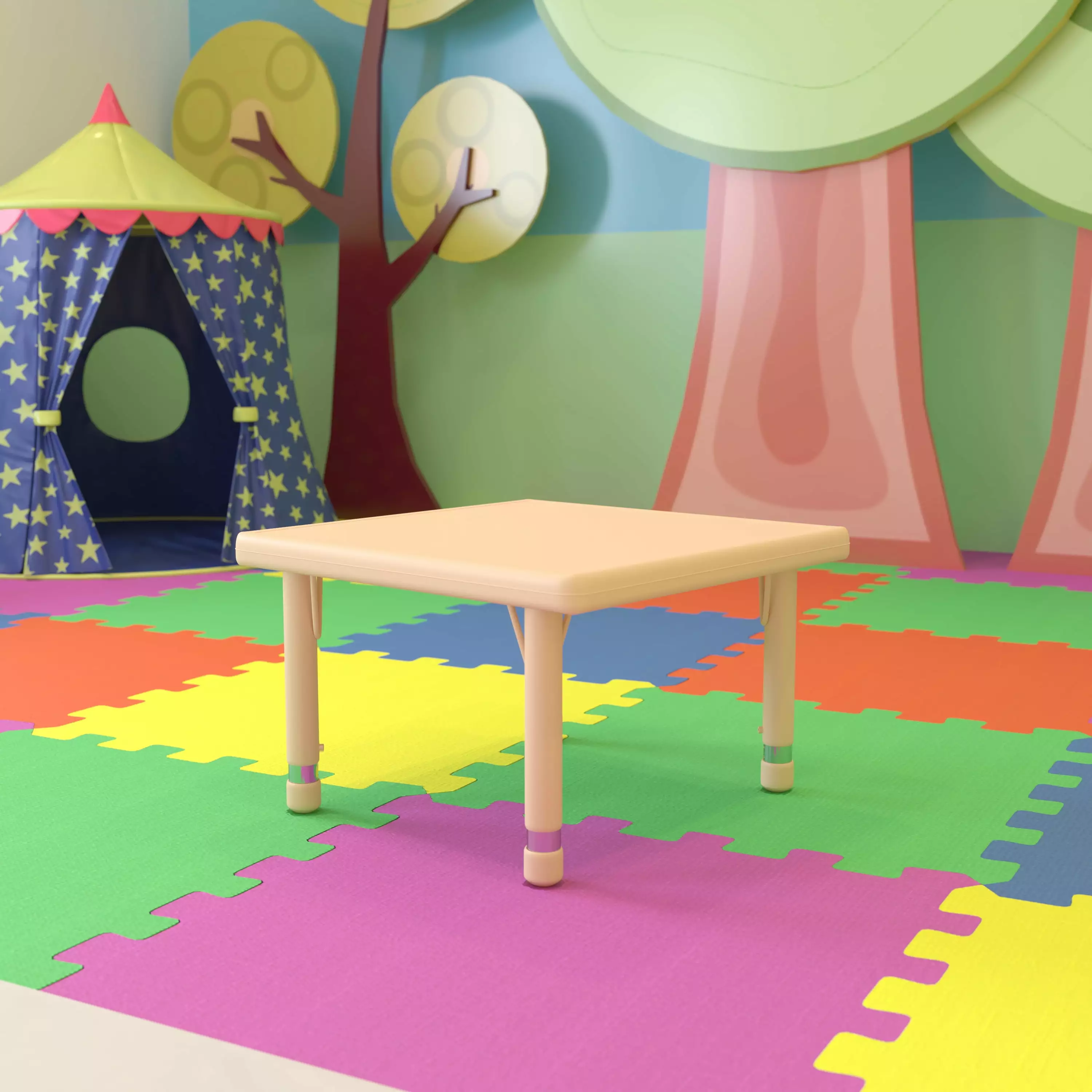 Emma + Oliver 24 Square Natural Plastic Height Adjustable Activity Table 4 Kids EMMA   OLIVER