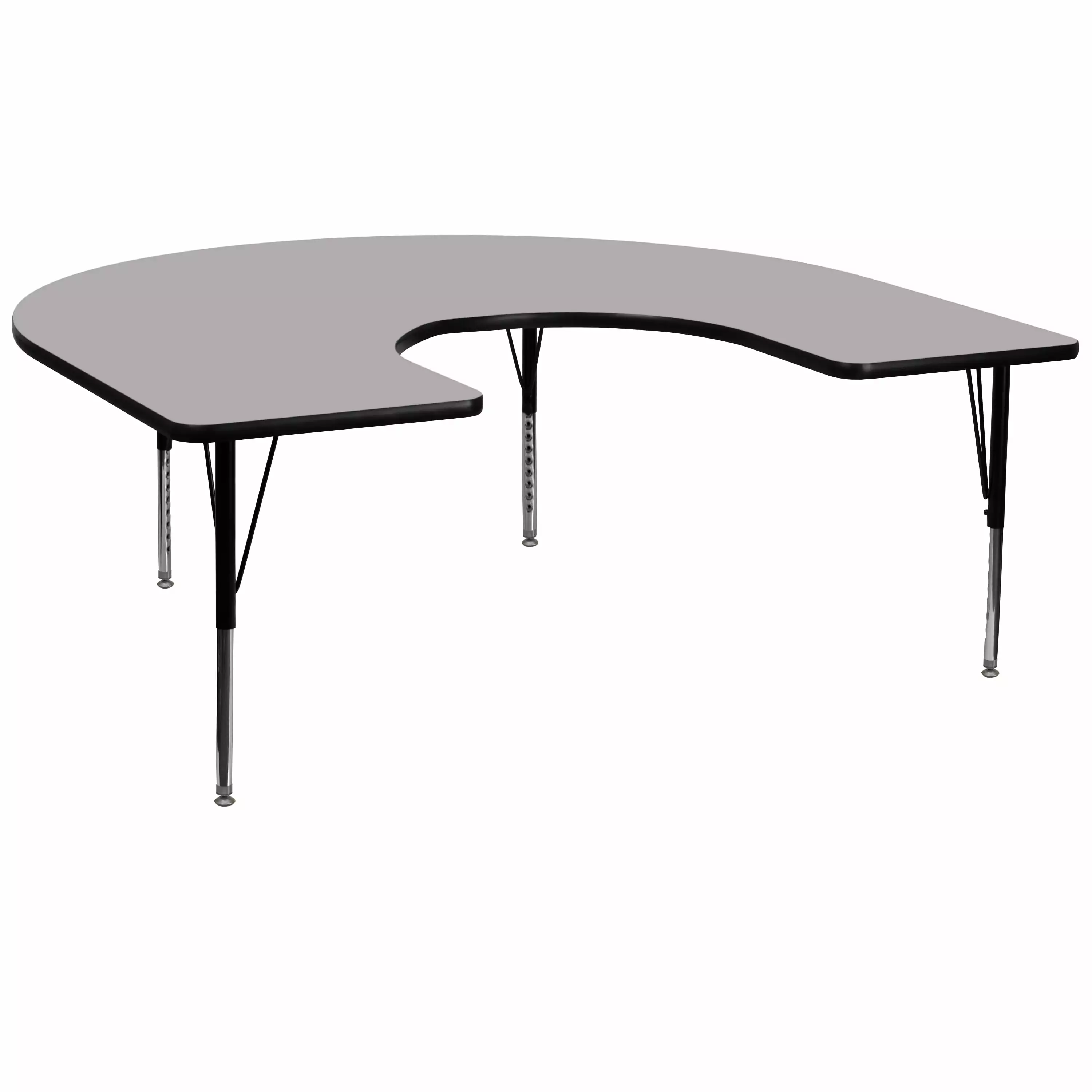Flash Furniture 60''W x 66''L Horseshoe Grey Thermal Laminate Activity Table - Height Adjustable Short Legs Classrooms