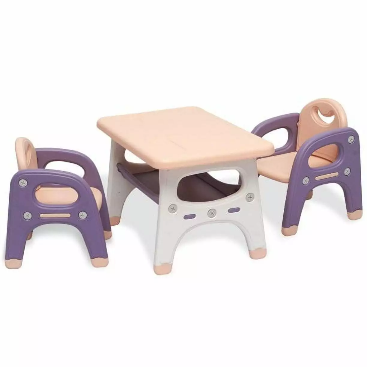 Kinbor Kids Table and 2 Chair Set - Purple Plastic Activity Desk Storage Children