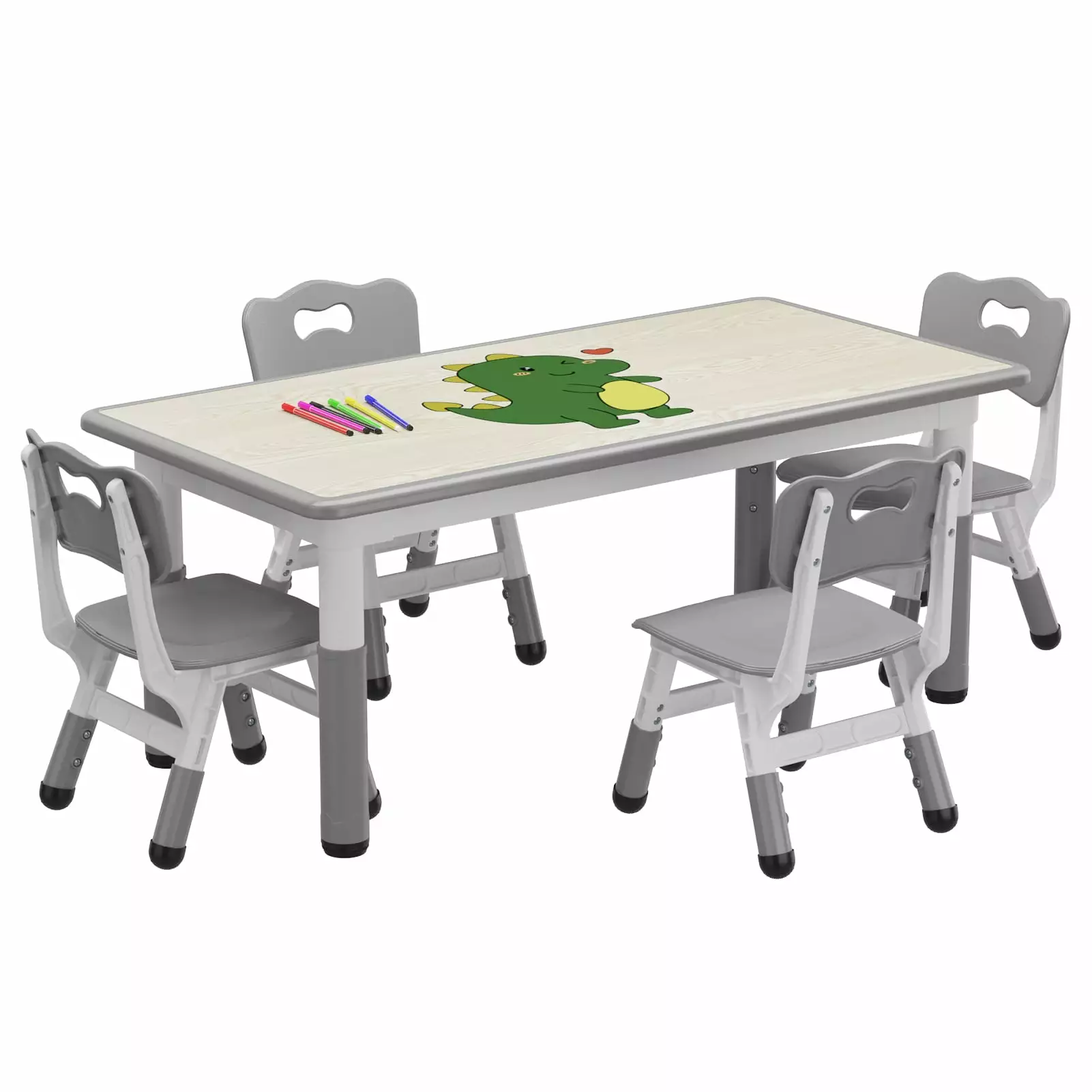 Kids Table and Chair Set Height Adjustable Graffiti Desktop and Non-Slip Legs Ages 2-10 Meiyiu