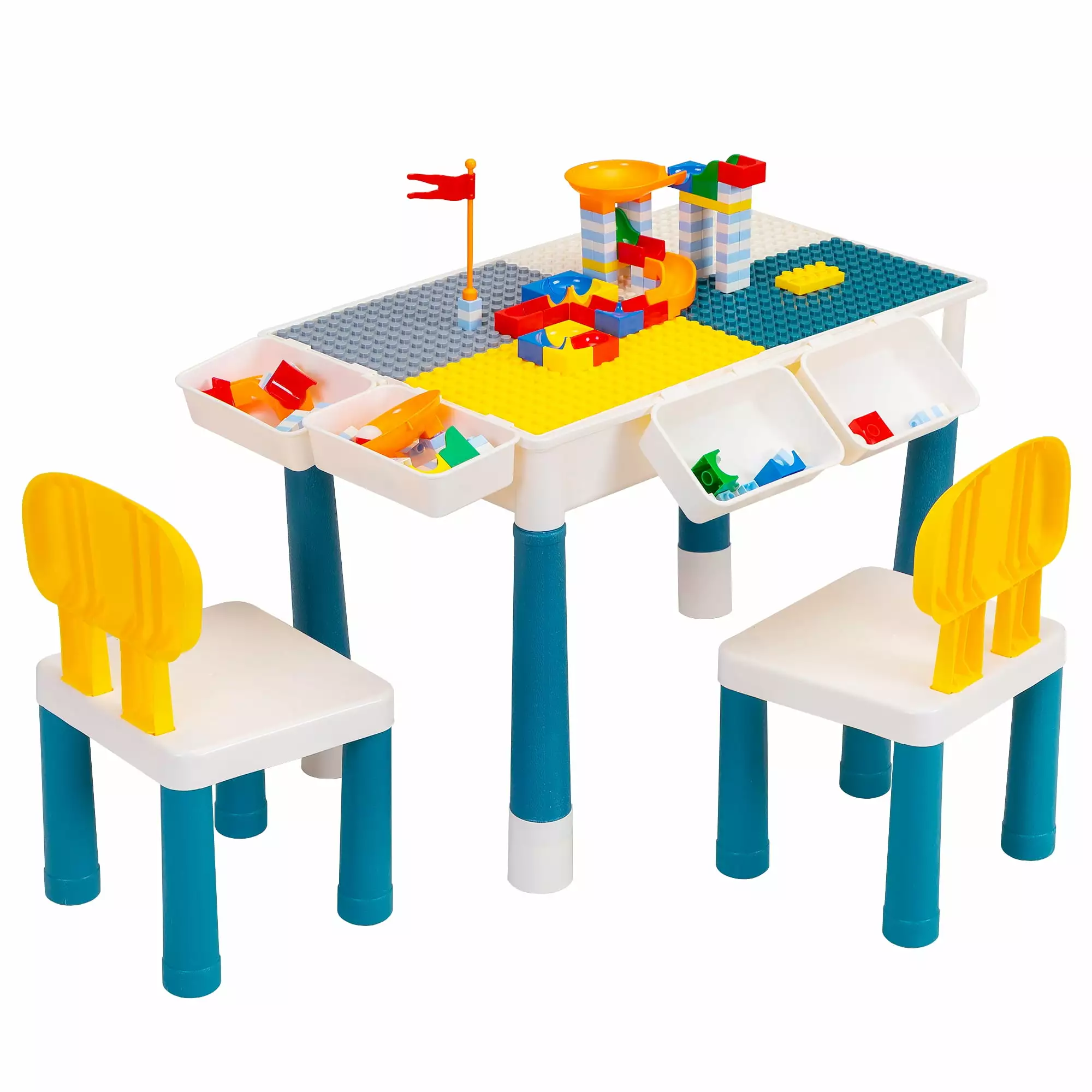 Tobbi Toddler Table and Chairs Kids Activity Table Set 2 Chairs and Building Block Table