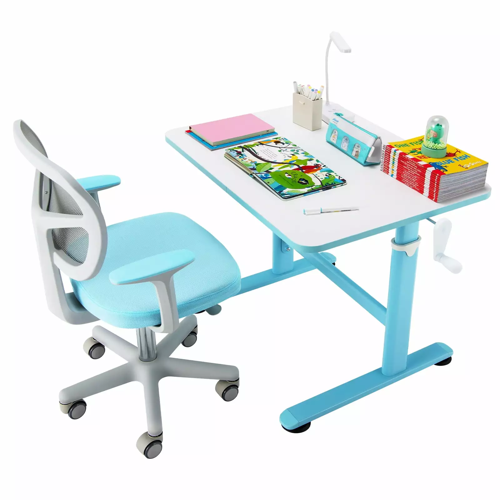Infans Height Adjustable Kids Desk & Chair Set Sit-brake Caster Blue