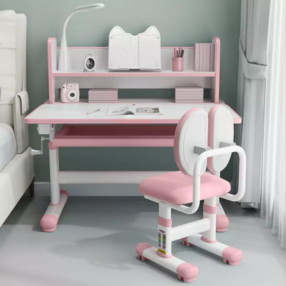LYHOE Kids Desk and Chair Set - Adjustable Ergonomic Study Table LED Light and Storage Drawers
