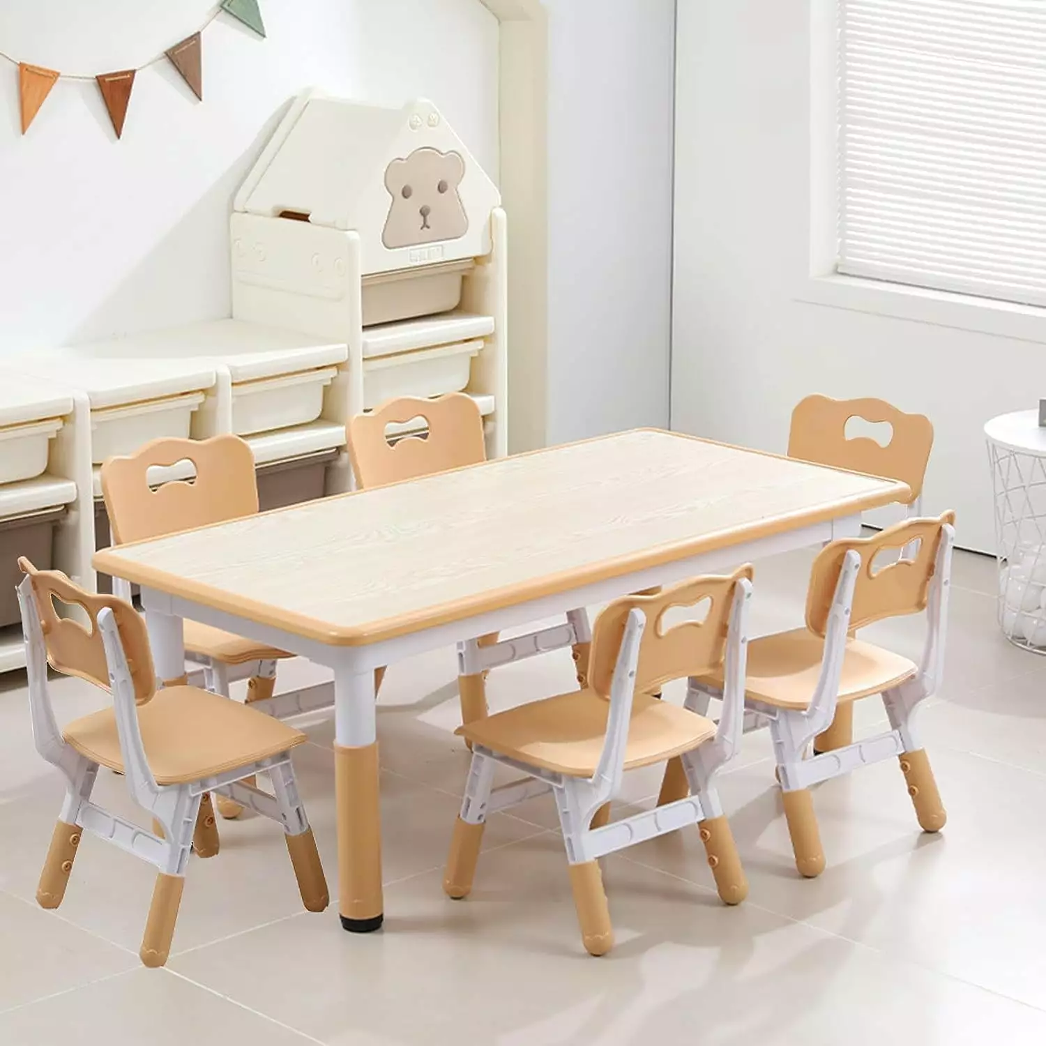 WhizMax Kids Table and Chairs Set Height Adjustable Desk 6 Seats Ages 2-10 Arts & Crafts