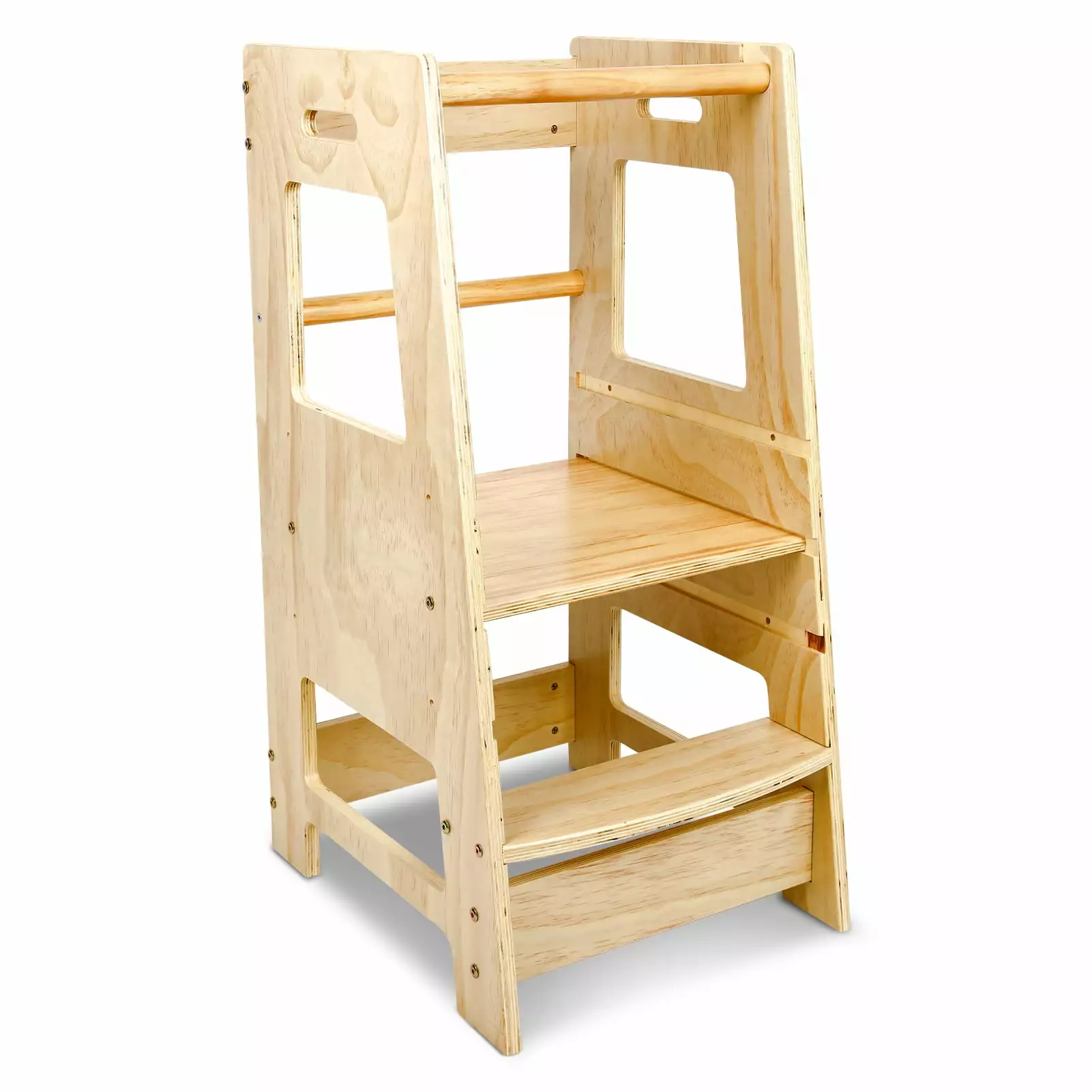 Fionafurn Kids Adjustable Height Learning Step Stool Safety Rail Natural