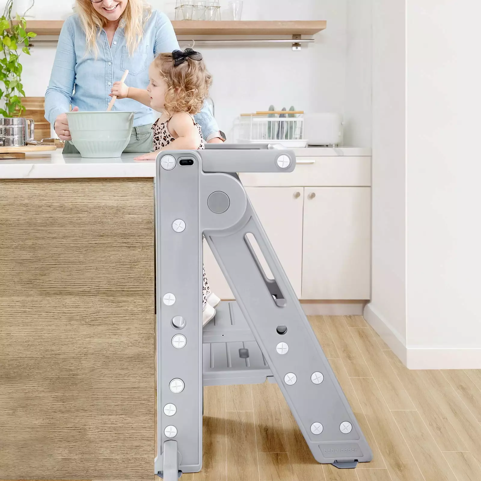 Gimars Foldable Height Adjustable Kitchen Toddler Step Stool Ages 1.5-6 Gray