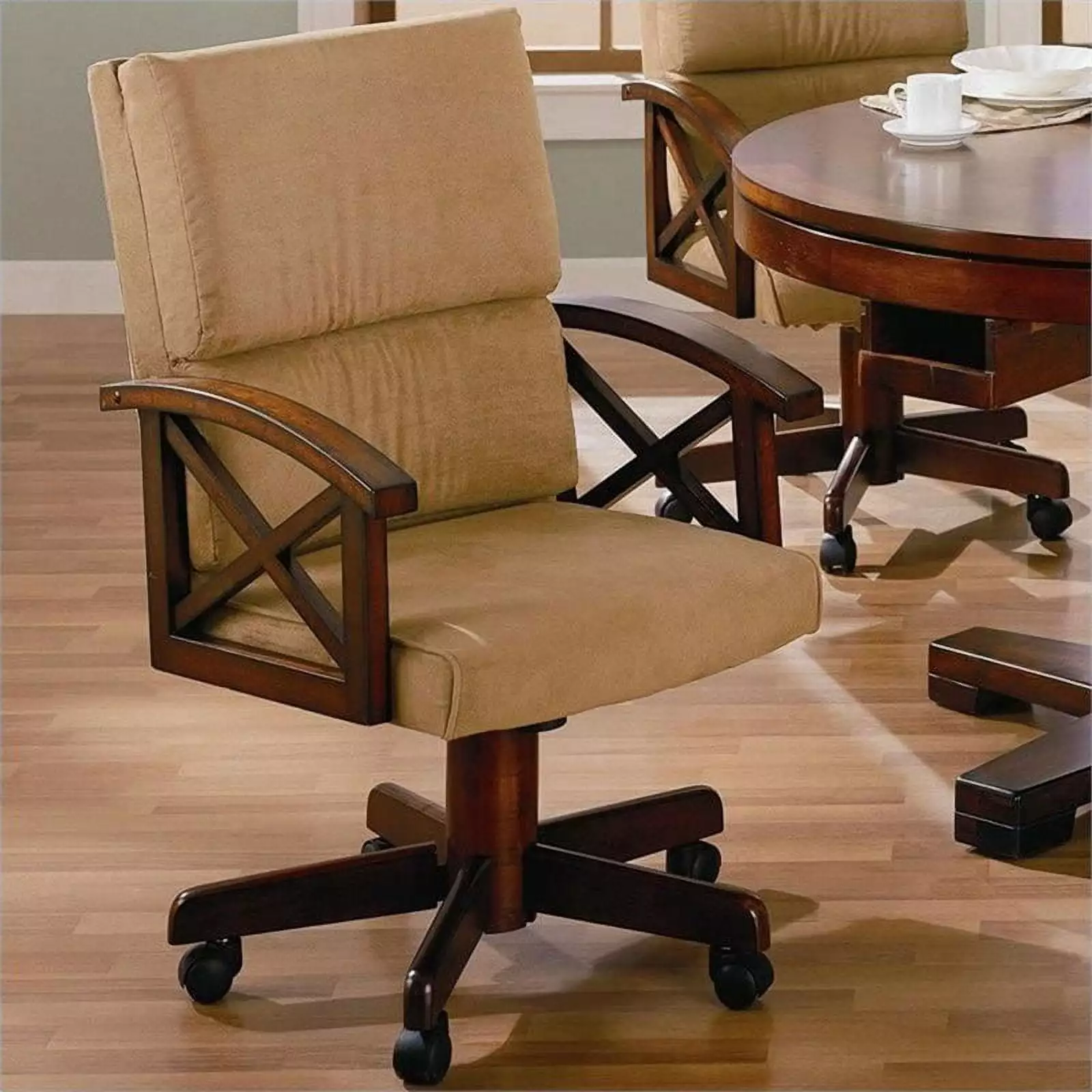 Bowery Hill Upholstered Game Arm Chair Tan and Rustic Tobacco