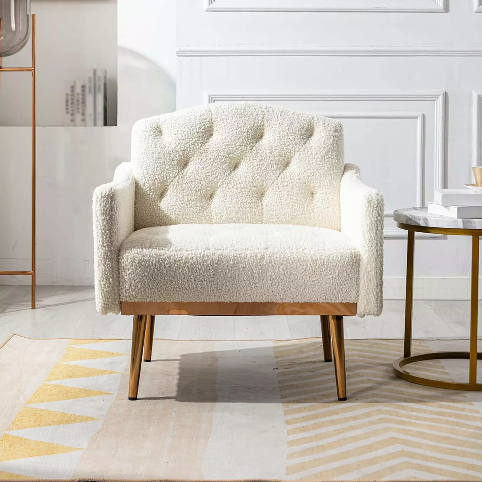 Muumblus Modern Accent Chair Upholstered Single Sofa Chair Sherpa Arm Chair Living Room and Bedroom Comfy Armchair Metal L...