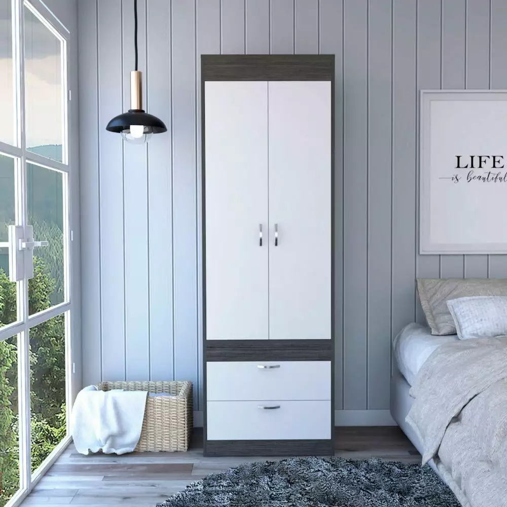We Have Furniture Armoire Tarento Two Drawers - Smokey Oak White Finish