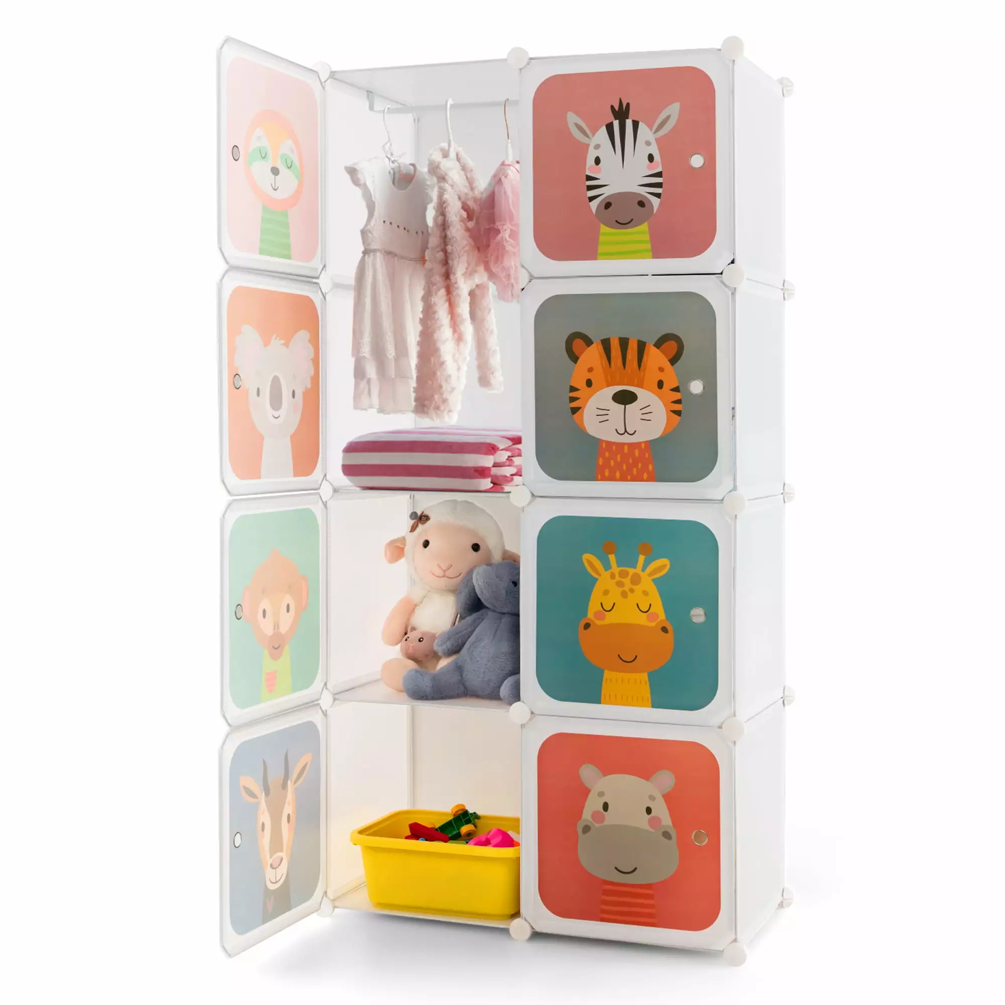 Costway 8-Cube Kids Wardrobe Baby Dresser - Bedroom Armoire Hanging Closet