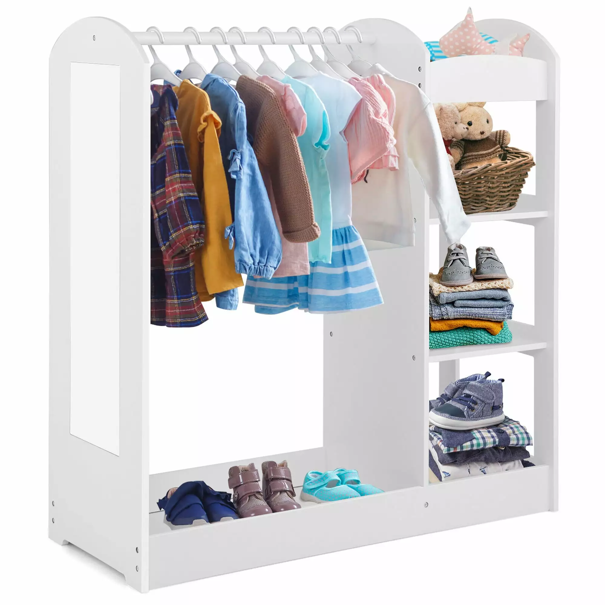 Gymax Kids Dress Up Storage Hanging Armoire Dresser Mirror and Shelves White