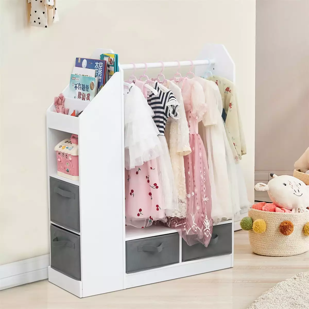 33.6 Inch Wide Kids Armoire Mirror White Dresser Girls Bedroom Storage Pynsseu