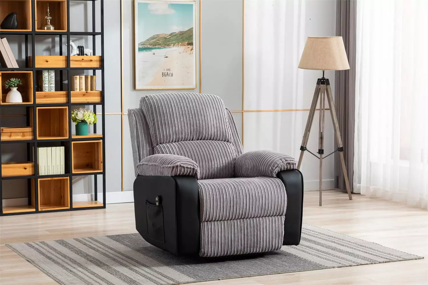Automatic Recliner Chair Adjustable Home Theater Grey Fabric Sofa Rocking Feature ARCTICSCORPION