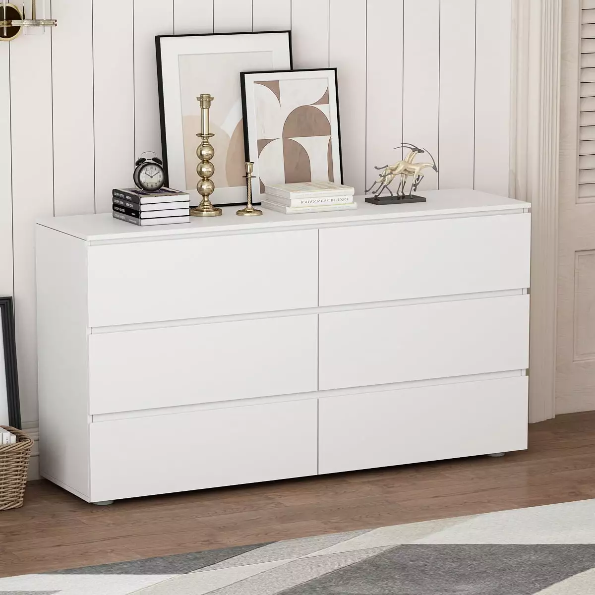 White 6 Drawer Nursery Dresser KERROGEE - Wood Chest Drawers Baby Clothes and Toy Storage